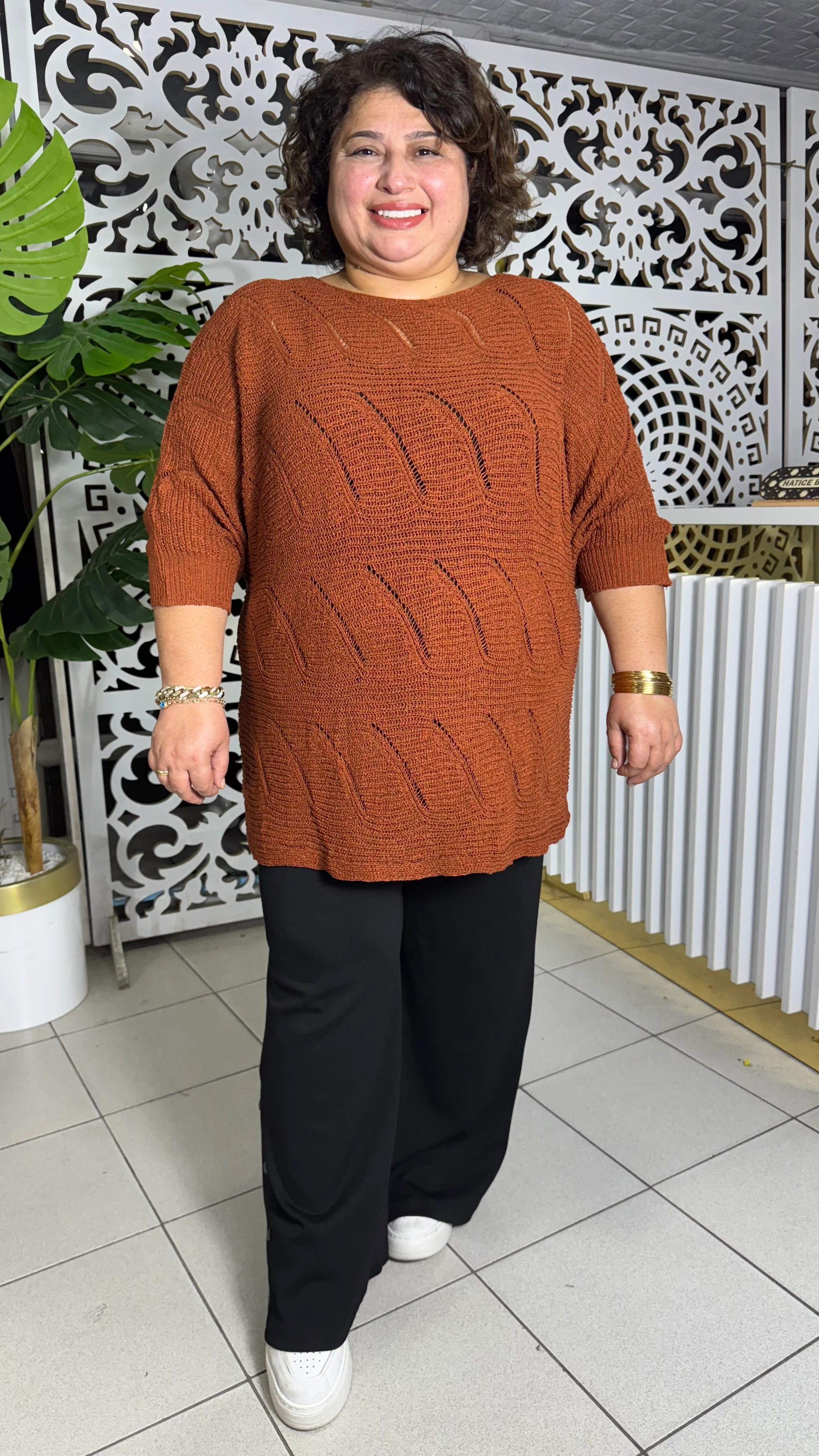 BÜYÜK BEDEN MERSERİZE DALGA DESEN TRİKO - KİREMİT