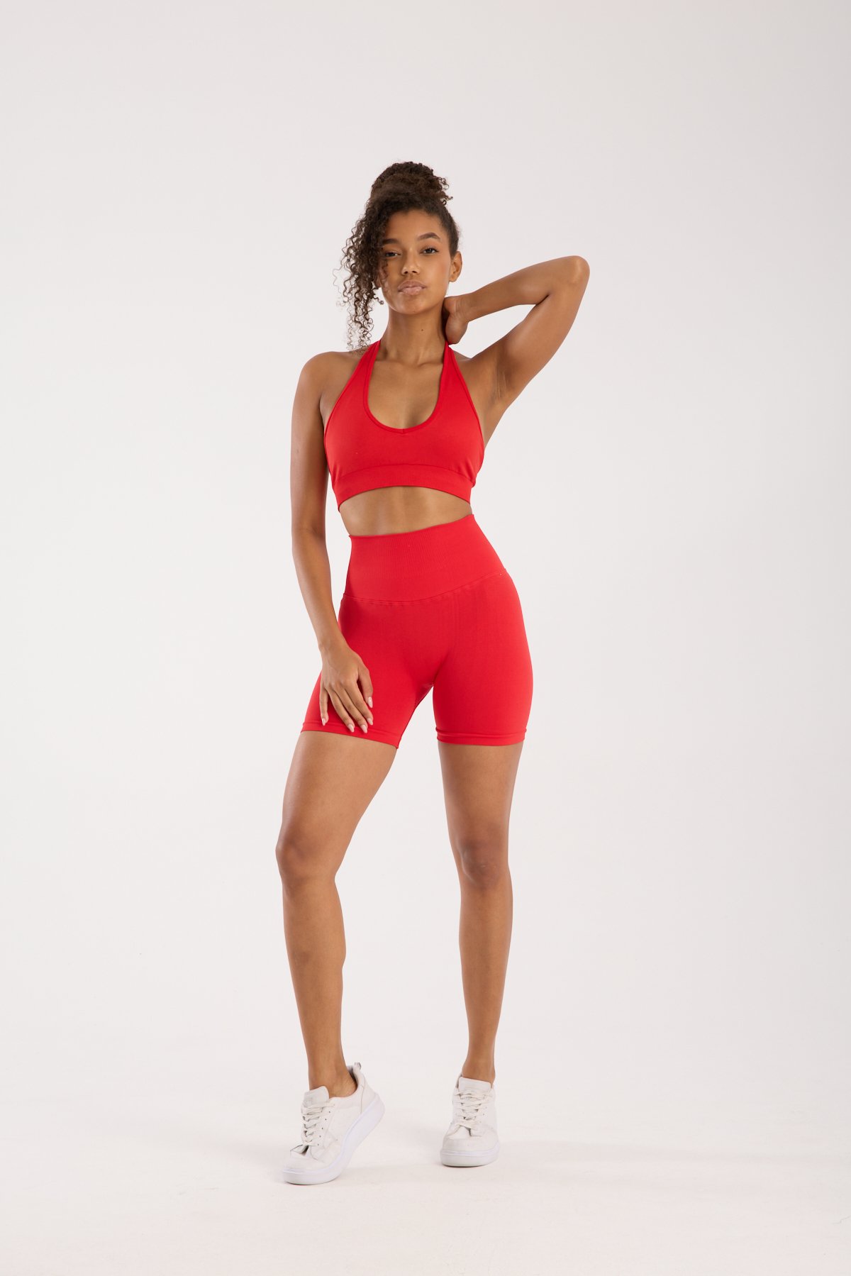 Seamless/Dikişsiz Toparlayıcı Push Up Spor Büstiyer Şort Takım - kırmızı