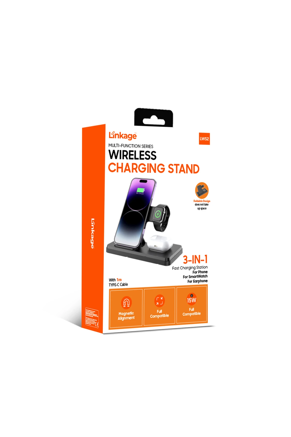 3'ü 1 Arada Kablosuz Şarj Standı 15w Wireless Magsafeli Şarj Standı Lws2