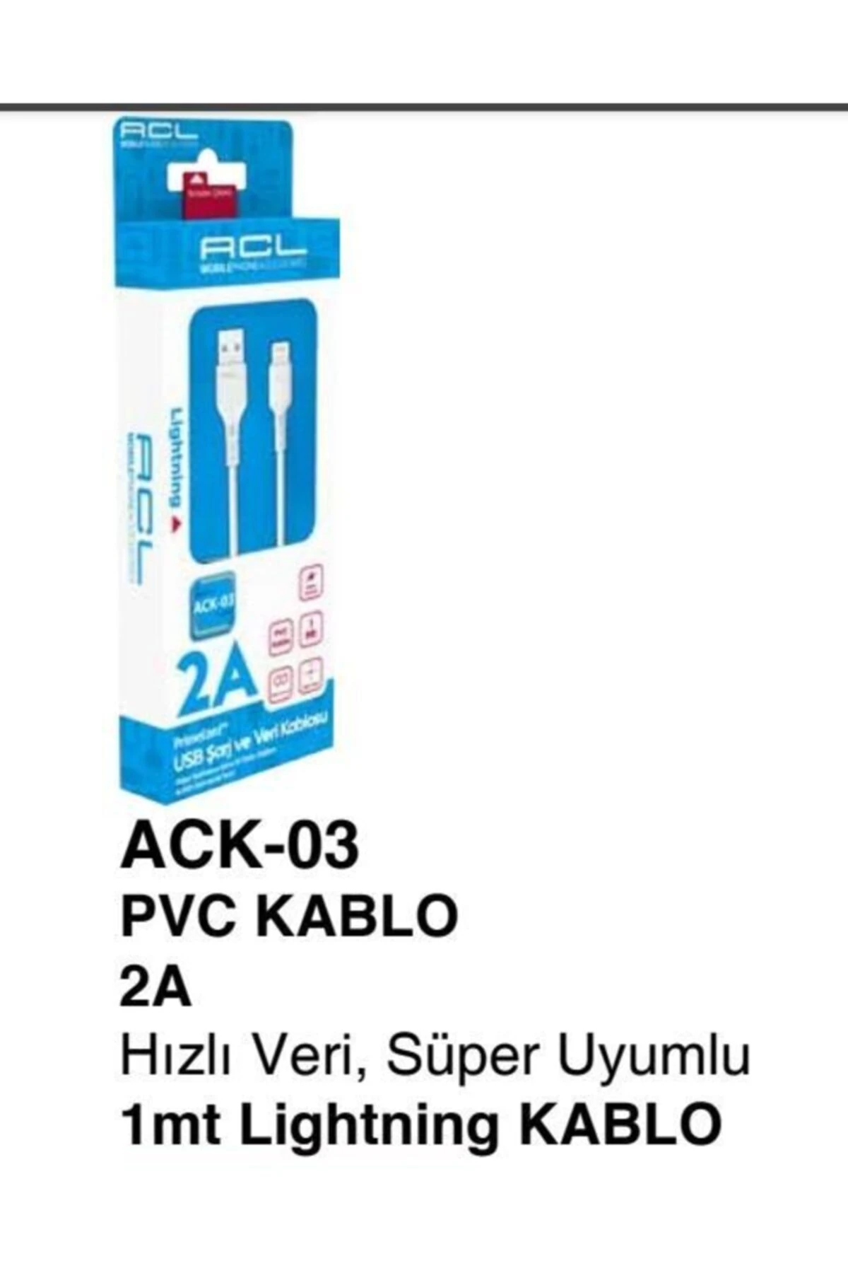Ack-03 Pvc Kablo 2a Hızlı Veri, Süper Uyumlu 1mt Lightning Kablo main variant image
