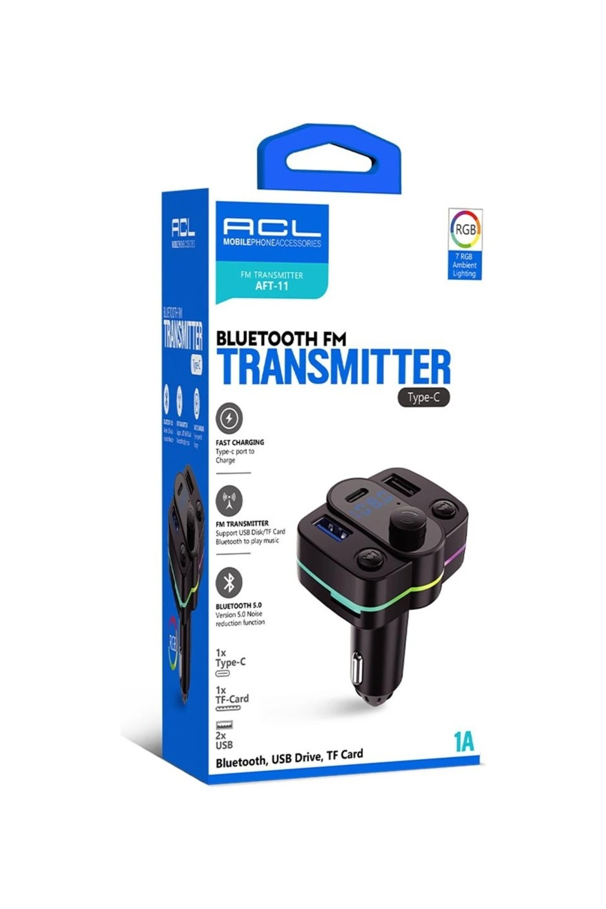 AFT-11 Rgb Type-C Fm Transmitter Müzik Oynatıcı Kablosuz Bağlantı - Araç Şarjı