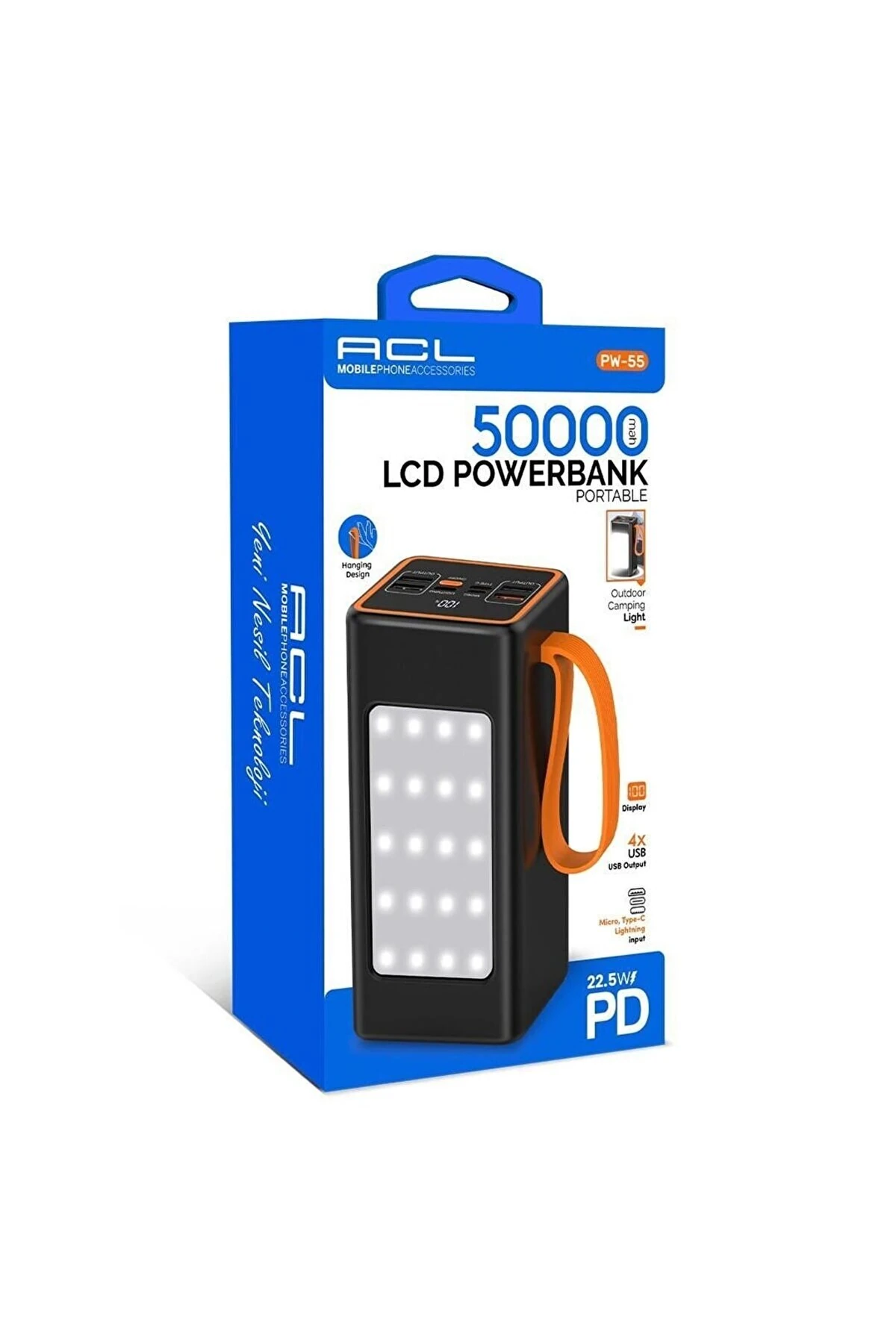 Pw-55 Lcd Göstergeli Led Aydınlatmalı 50.000 Mah 22.5w Taşınabilir Şarj Aleti