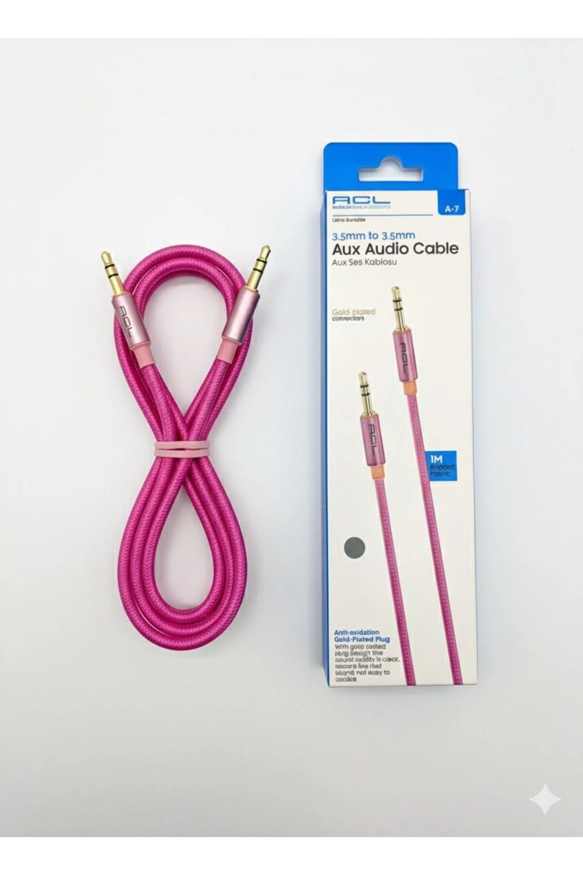 1 mt Fiber Kumaş Kaplamalı Aux Ses Kablosu PİNK (PEMBE) main variant image