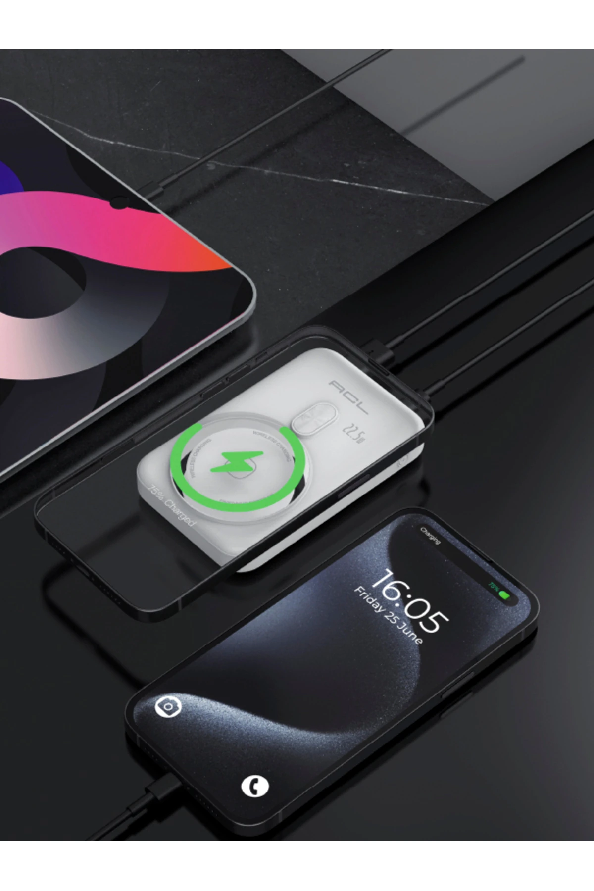 PW-115 22.5W 5000MAH Hızlı Şarjlı 1xUSB-C, 1xUSB-A Girişli, Wireless PowerBank