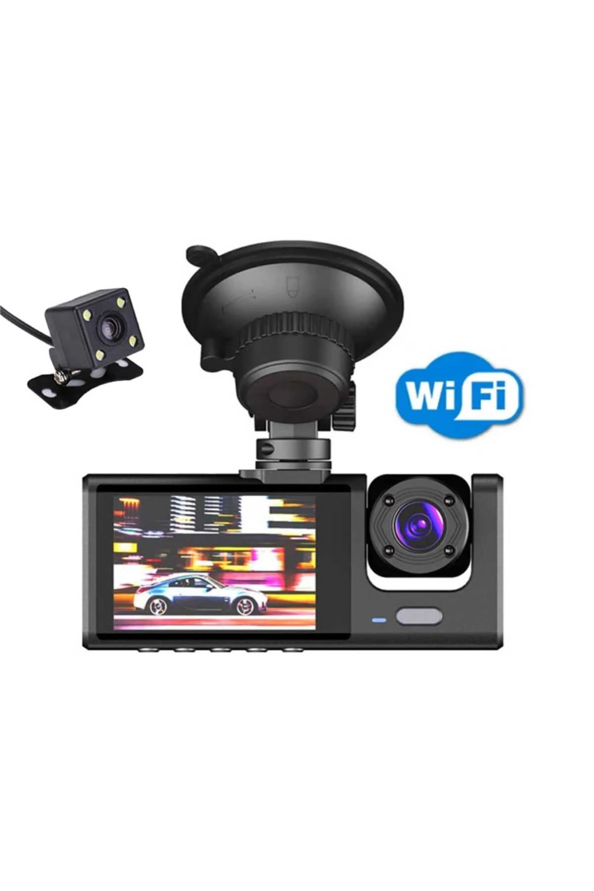 AKİLLİ99 - 2 inç IPS ekran Dash kamera 1080P HD 3lü Lens araba kara kutusu kayıt Wifi araba kamera