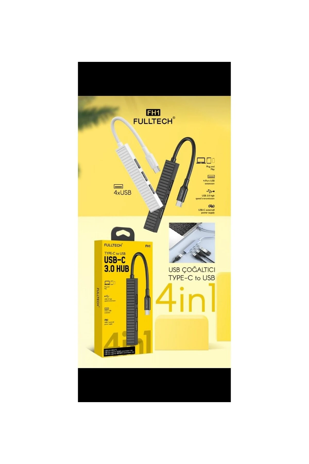 FH1 - 4-in-1 USB-C Hub Tak Çalıştır, 4xUSB Portlu USB3.0 ve USB2.0 Destekli USB-C HUB main variant image