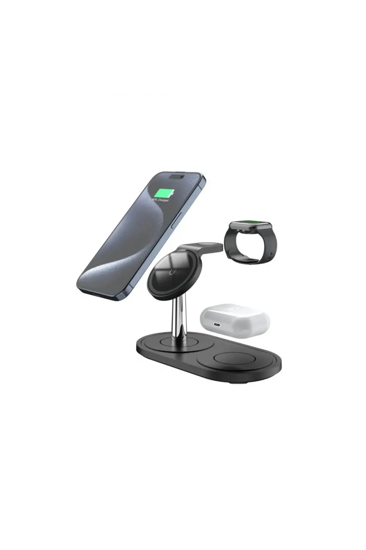3'ü 1 Arada Kablosuz Şarj Standı 15w Wireless Şarj Standı Beyez Renk Lws4