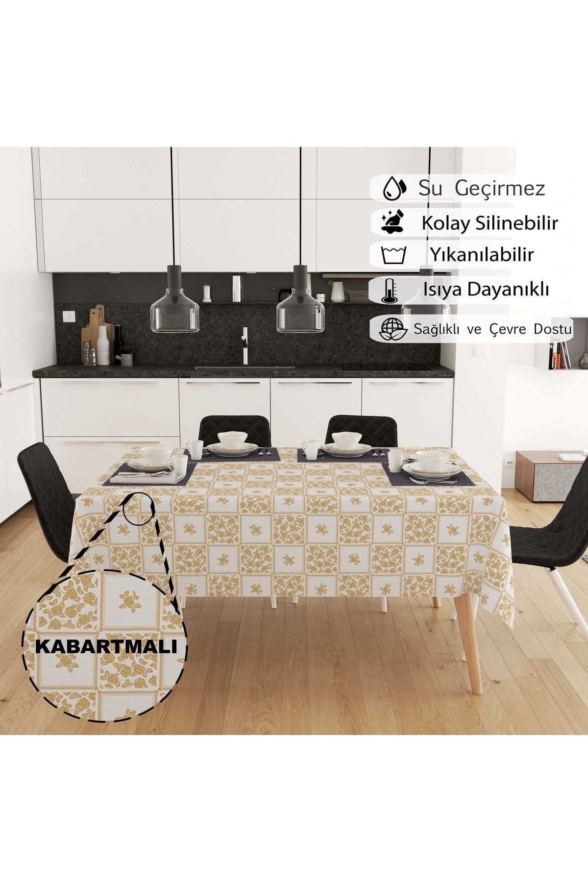 Masa Örtüsü Muşamba Yıkanabilir Silinebiilir Leke Tutmaz Kumaş Görünümlü Hijyenik Masa Örtüsü
