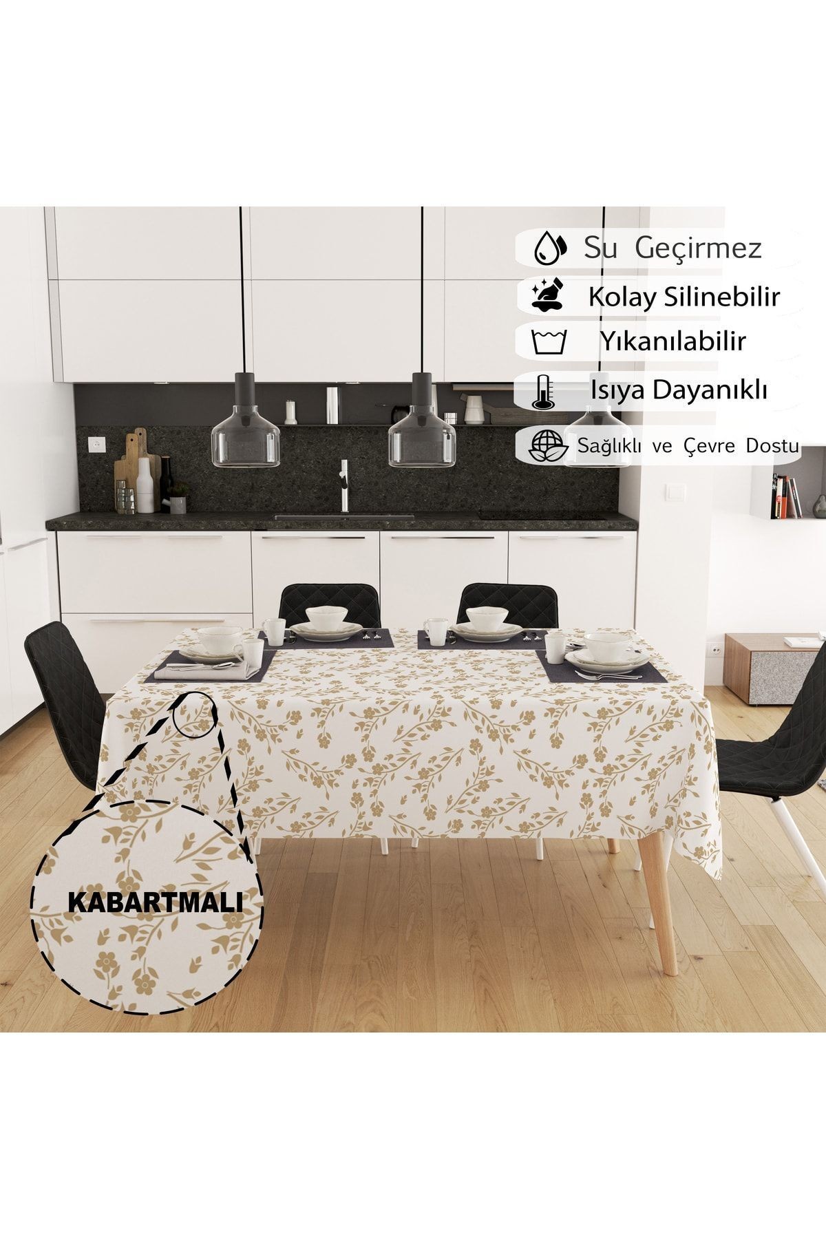 Yıkanabilir Silinebiilir Leke Tutmaz Kumaş Görünümlü Hijyenik Masa Örtüsü