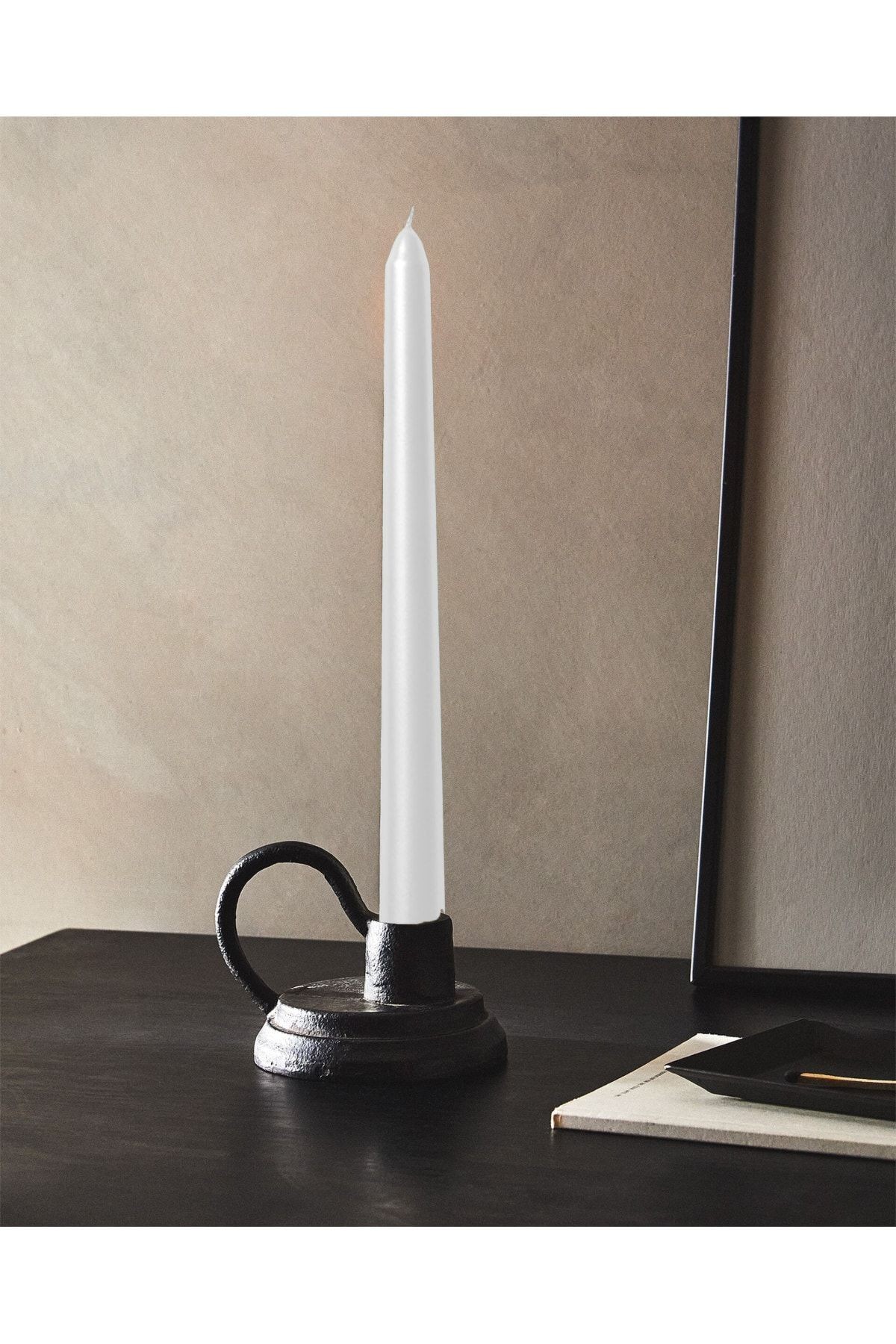 Mum 5'li Şamdan Sedefli Kaplama Beyaz Uzun Gövde Mum