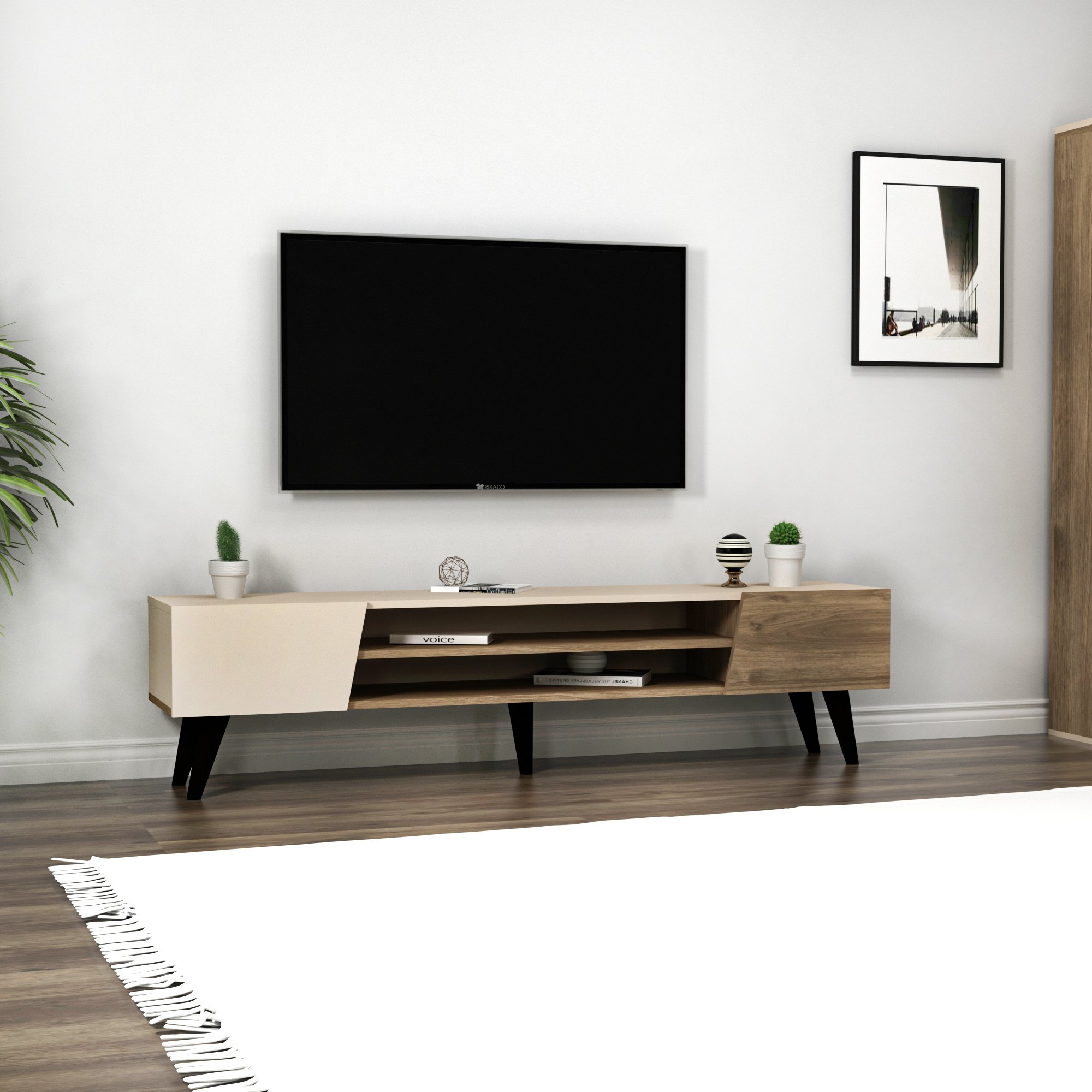 Clara Raflı Dolaplı TV Sehpası, Ceviz Bej - Clara
