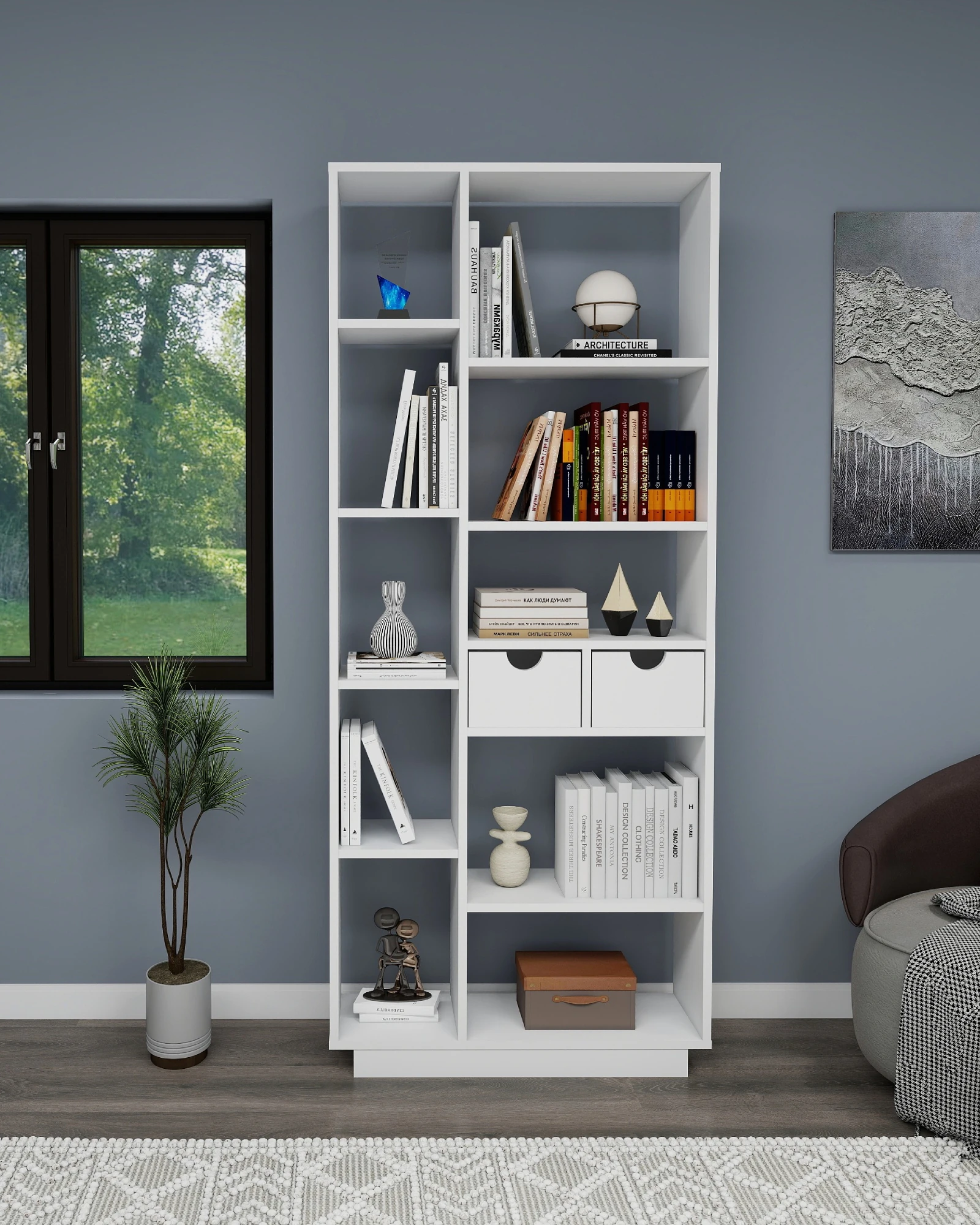 Luma 10 Bölmeli 2 Dolaplı Modern Kitaplık - Luma - Beyaz