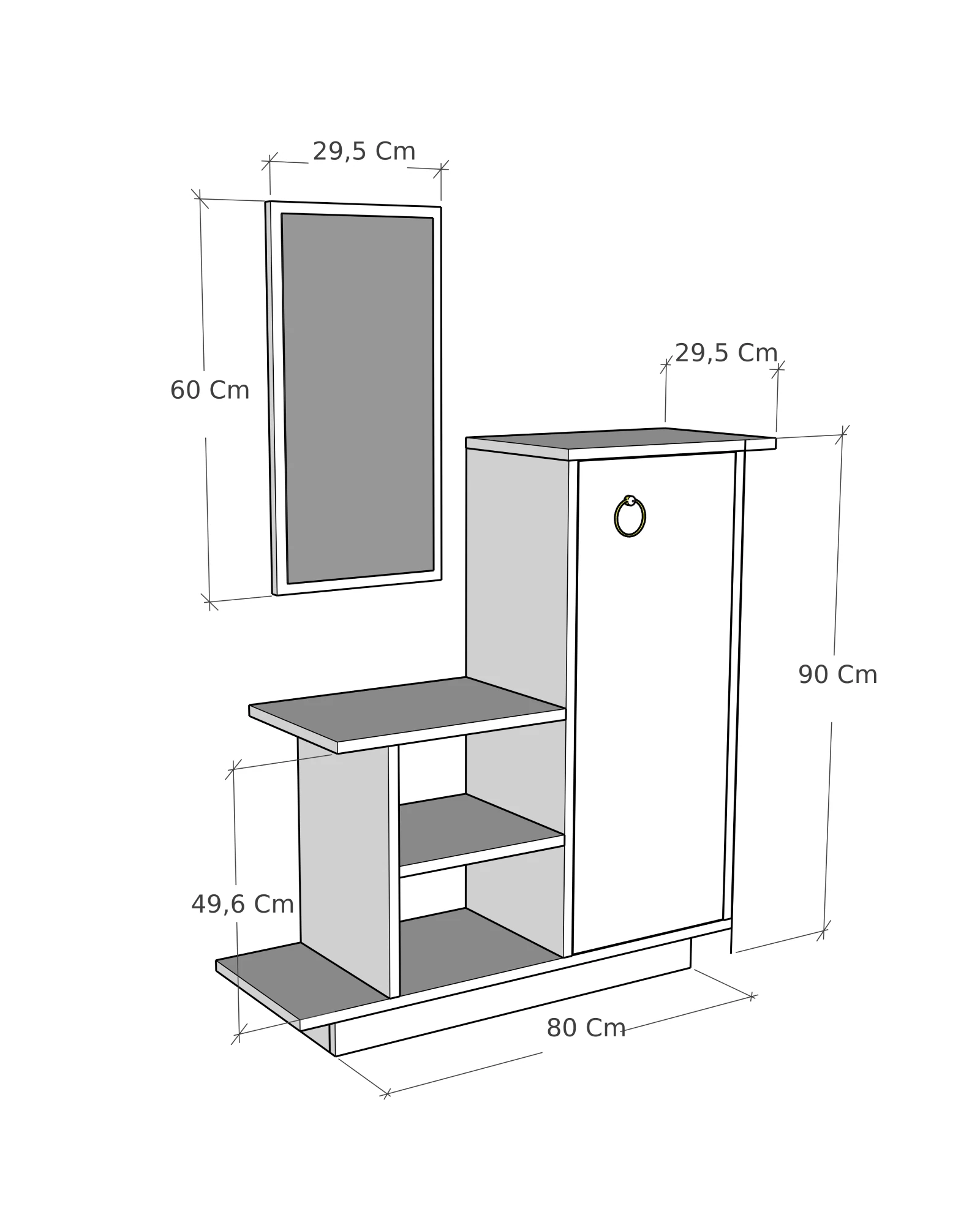 Asia Kapaklı Dolaplı Aynalı Dresuar, Safirmeşe Antrasit - Asia