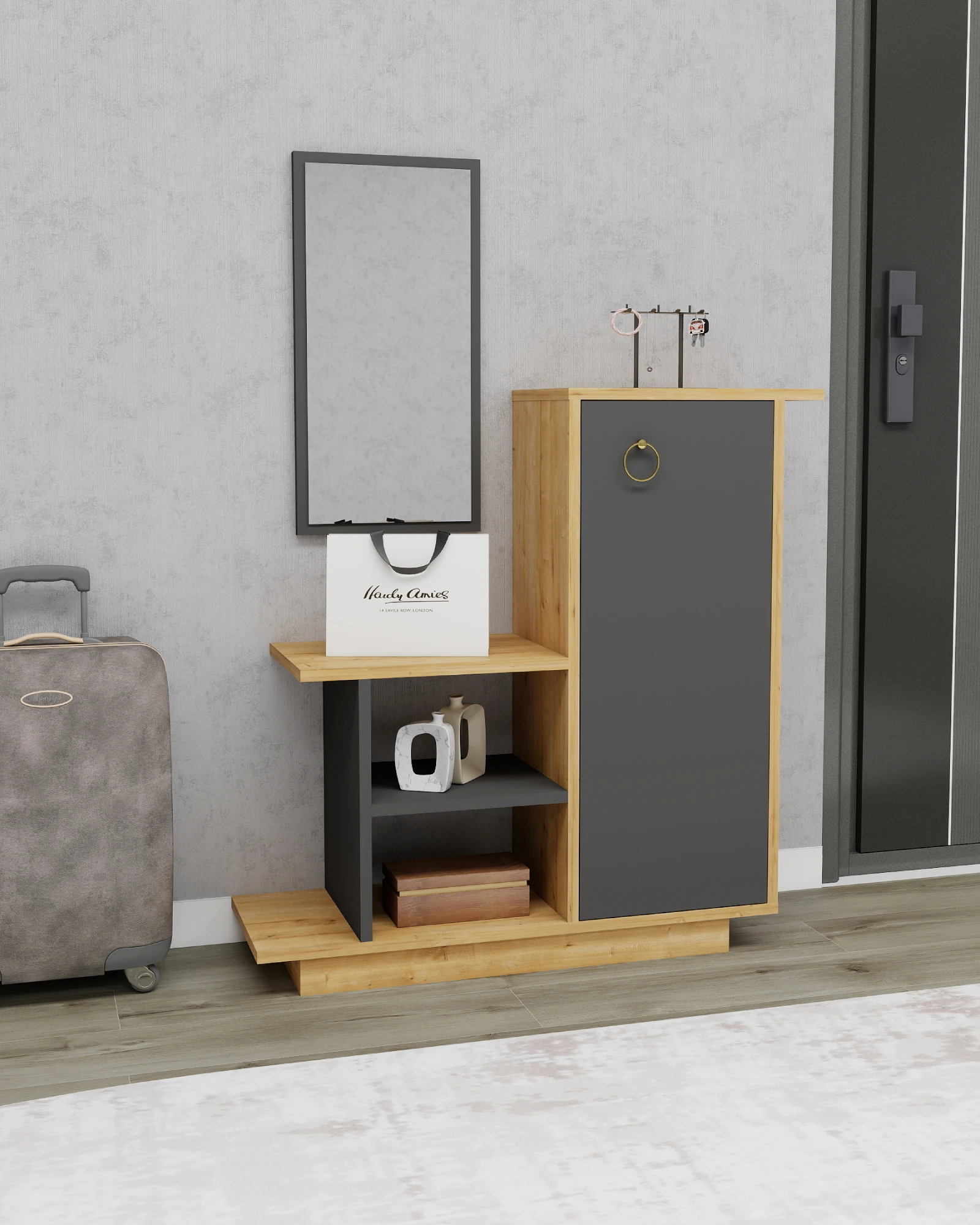 Asia Kapaklı Dolaplı Aynalı Dresuar, Safirmeşe Antrasit - Asia