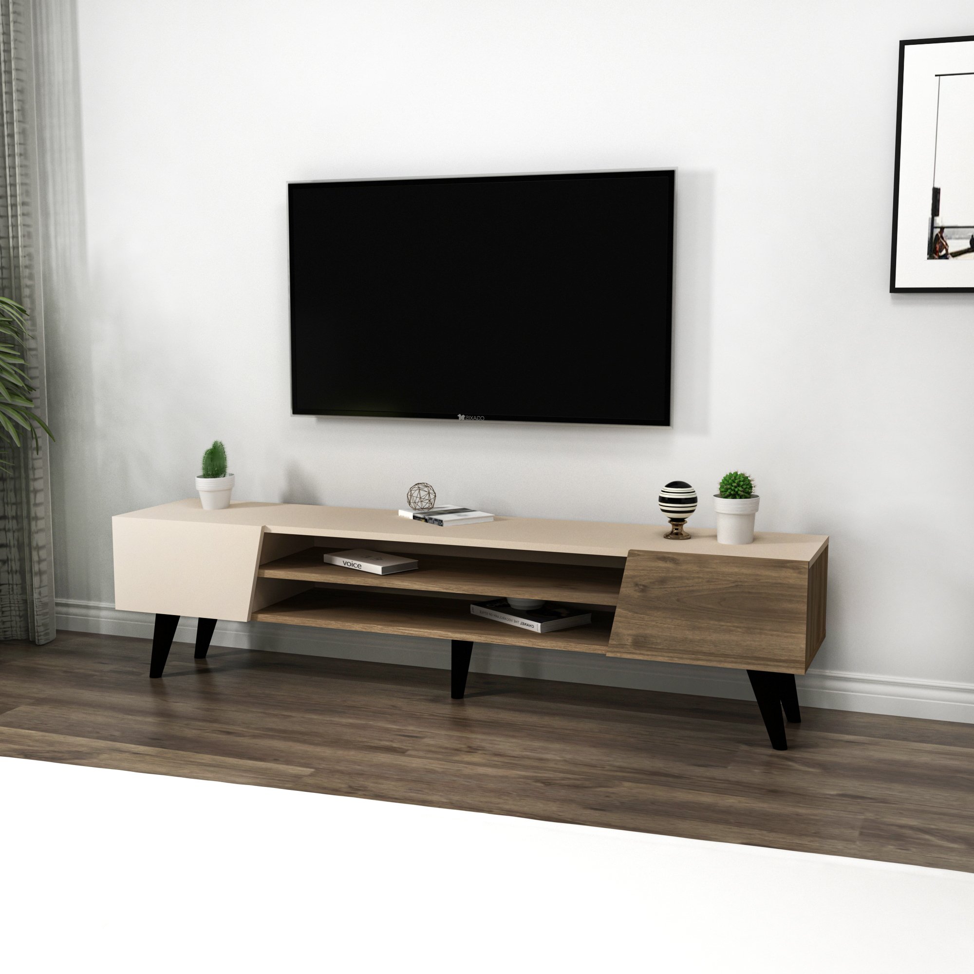 Clara Raflı Dolaplı TV Sehpası, Ceviz Bej - Clara