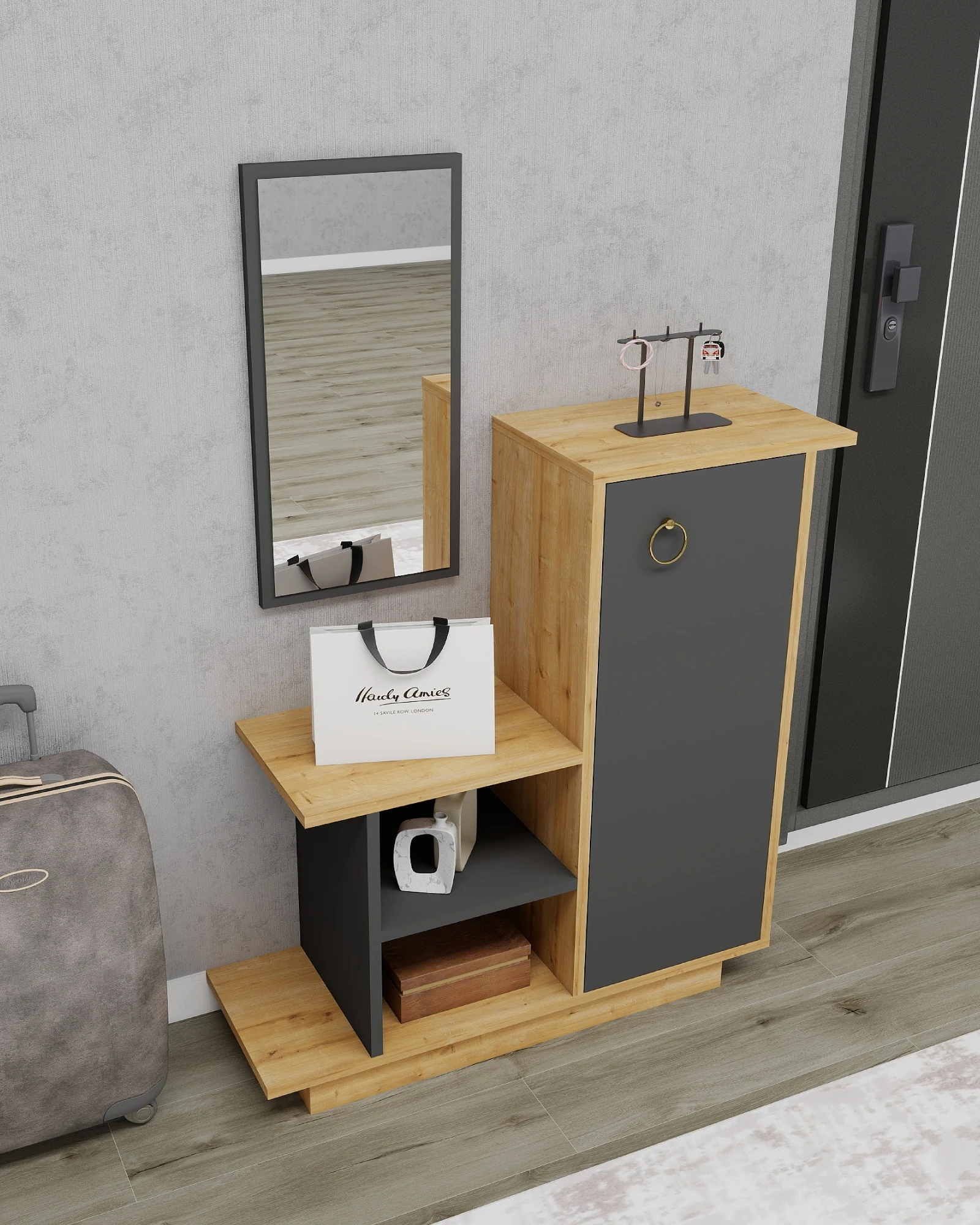 Asia Kapaklı Dolaplı Aynalı Dresuar, Safirmeşe Antrasit - Asia