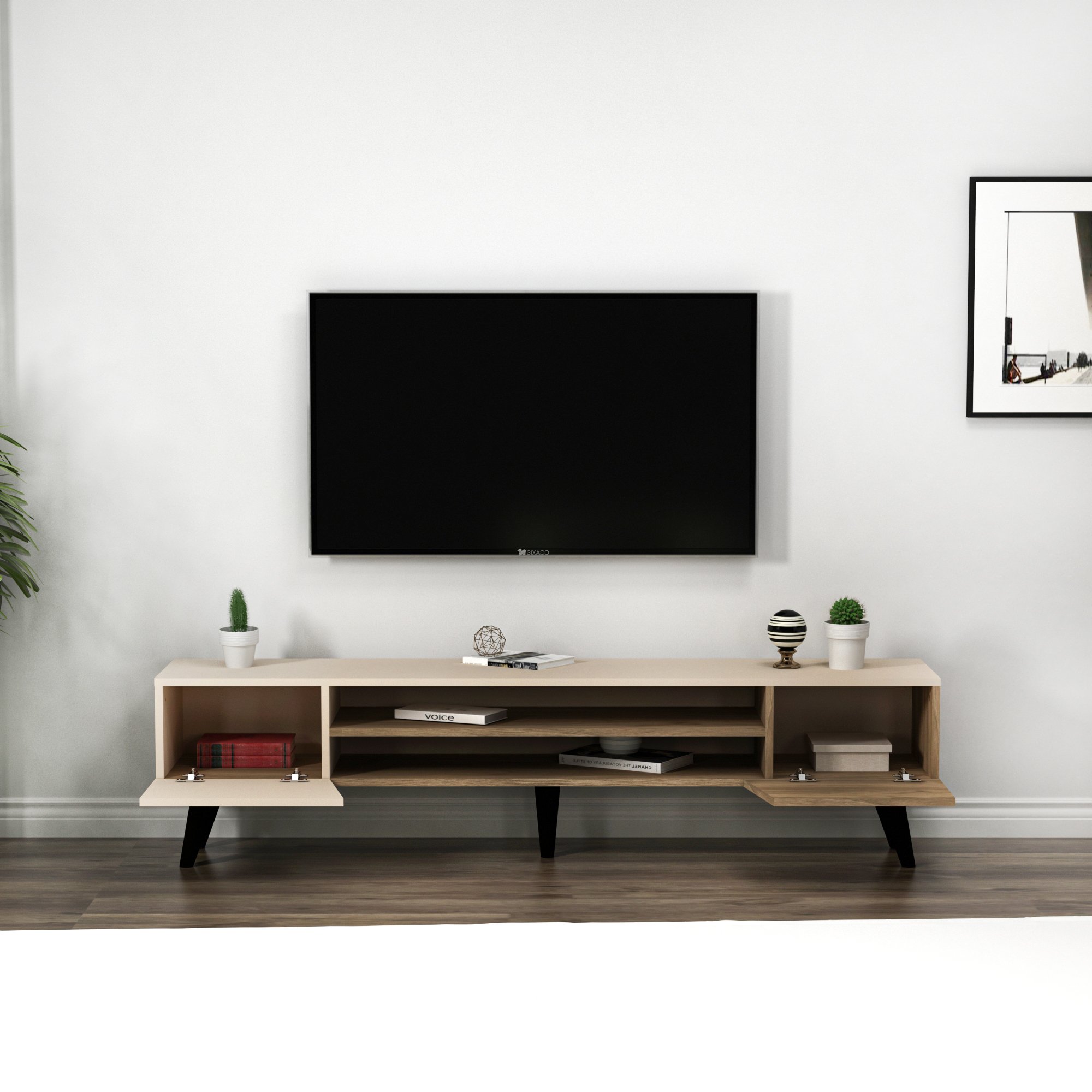 Clara Raflı Dolaplı TV Sehpası, Ceviz Bej - Clara