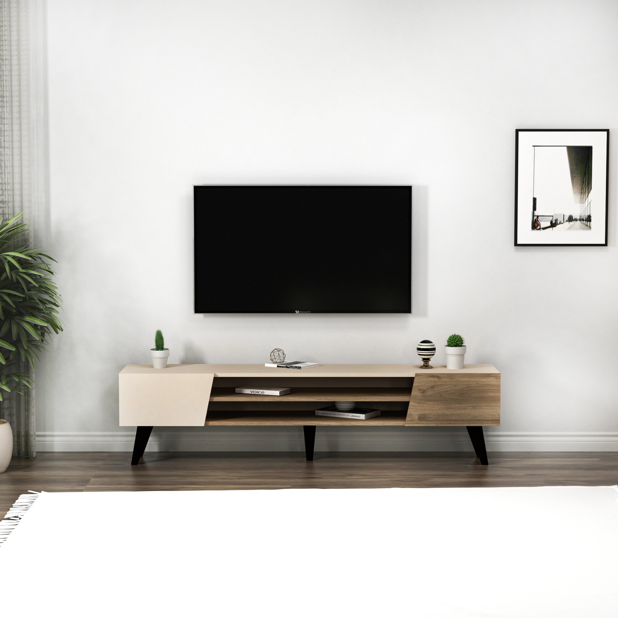 Clara Raflı Dolaplı TV Sehpası, Ceviz Bej - Clara
