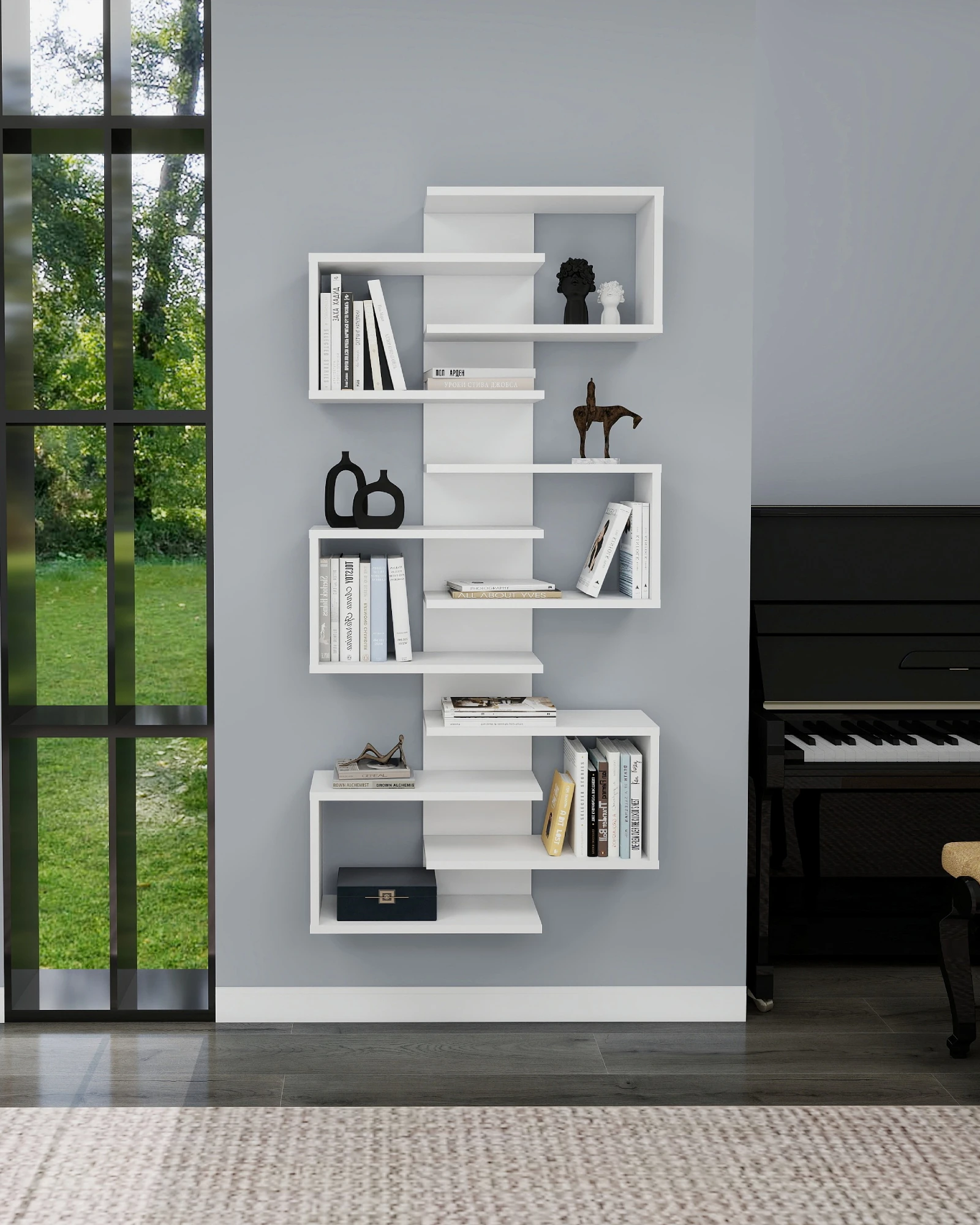 Lotus 6 Raflı Duvar Monte Kitaplık Ve Duvar Rafı - Lotus - Beyaz