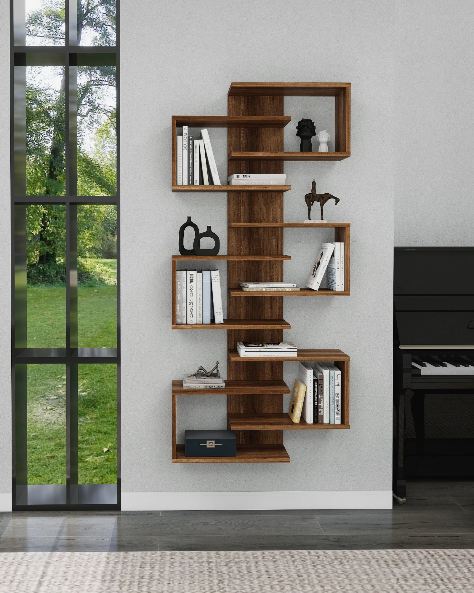 Lotus 6 Raflı Duvar Monte Kitaplık Ve Duvar Rafı - Lotus - Ceviz