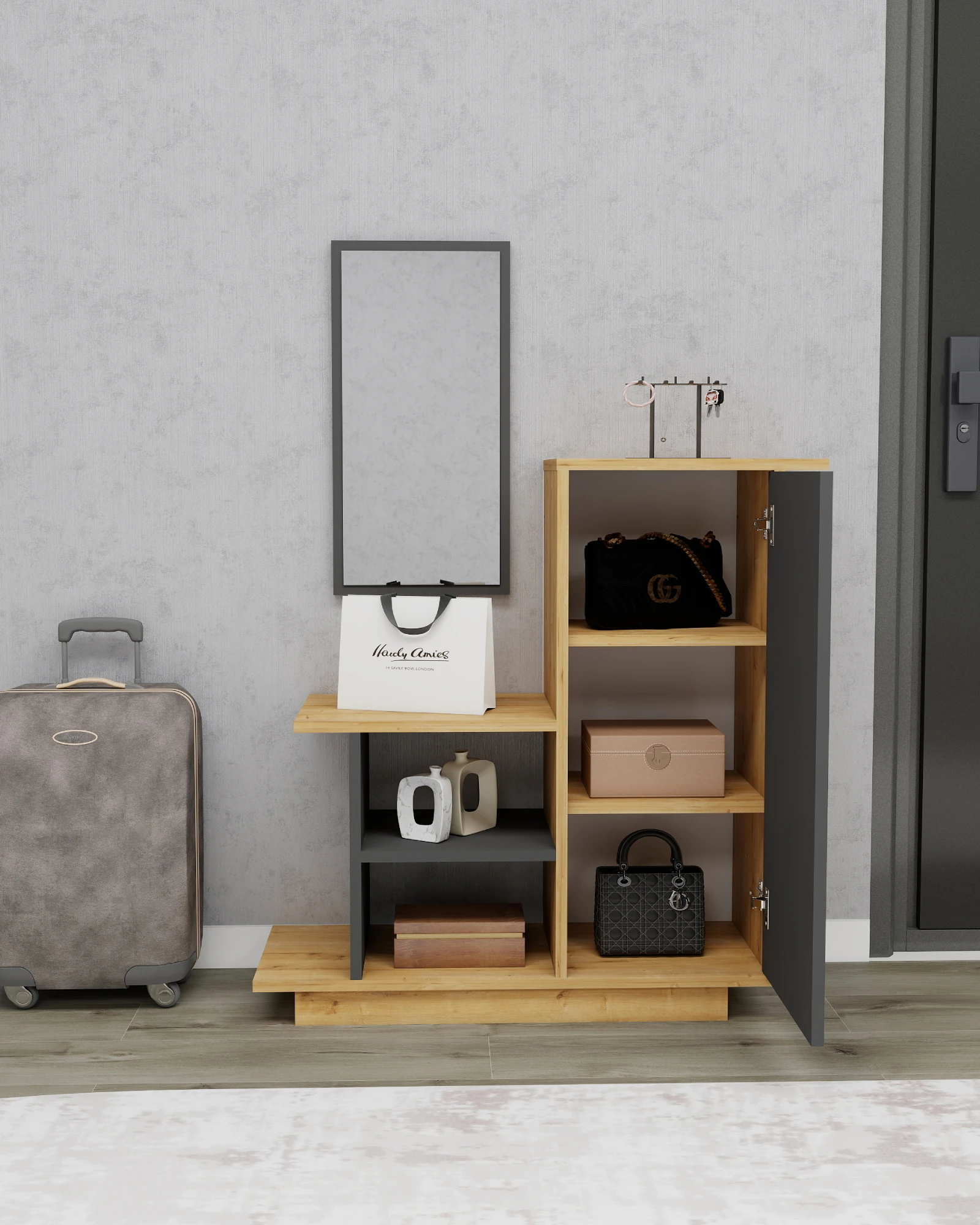 Asia Kapaklı Dolaplı Aynalı Dresuar, Safirmeşe Antrasit - Asia