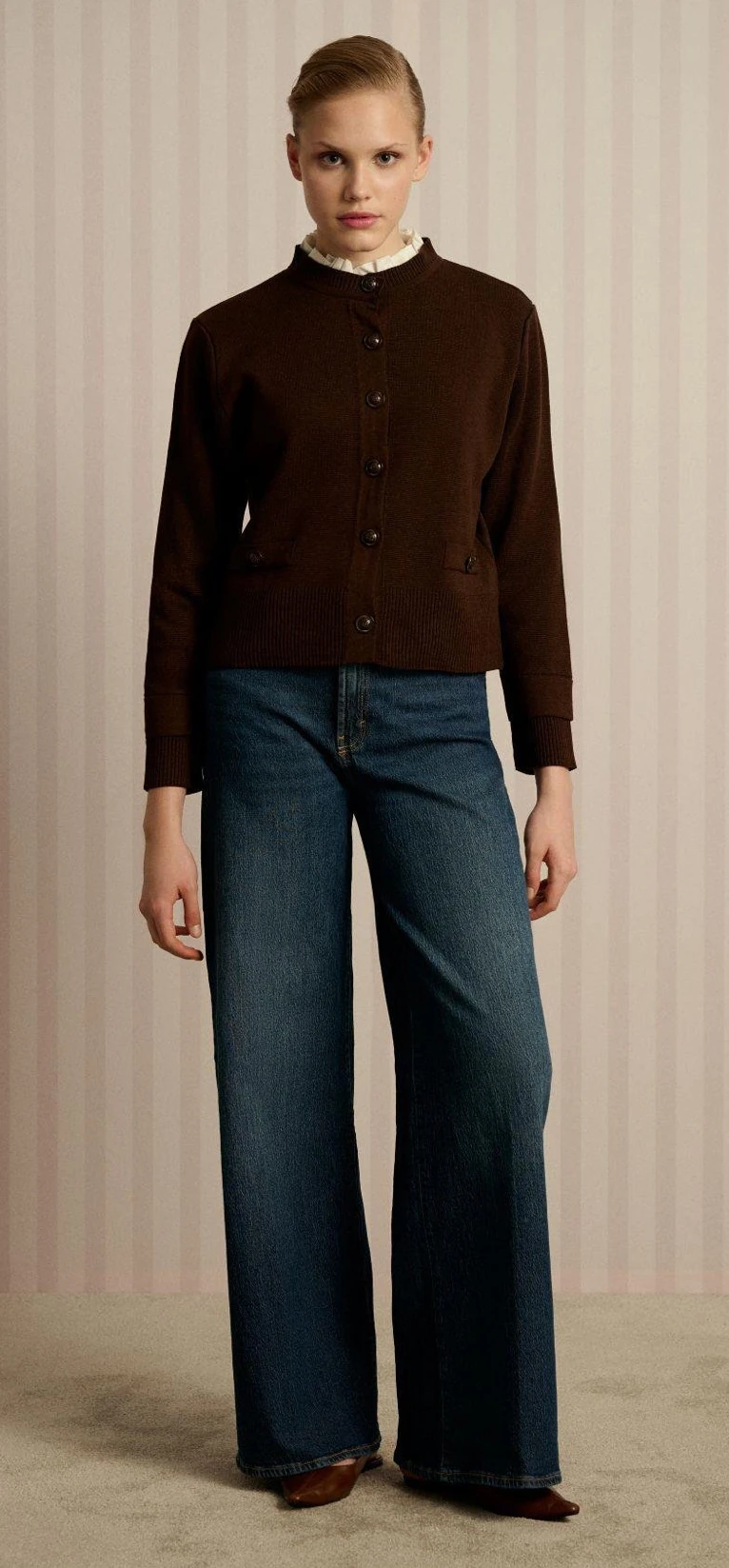 MEVA GÖMLEK YAKA TRİKO HIRKA KAHVE