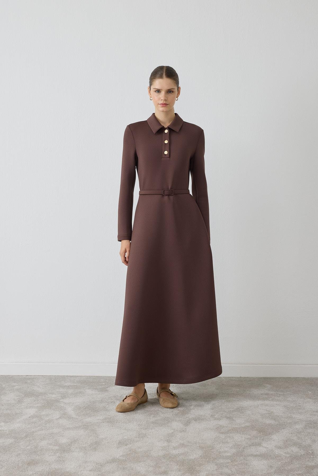 MİORİ MAJE SCUBA ELBİSE KAHVE