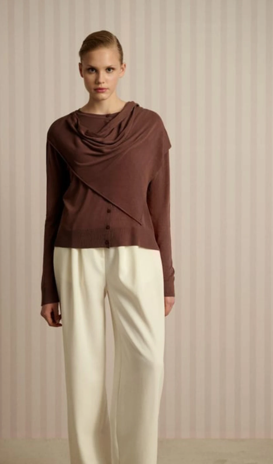 DOREN ŞAL DETAYLI TRİKO MERSERİZE HIRKA KAHVERENGİ