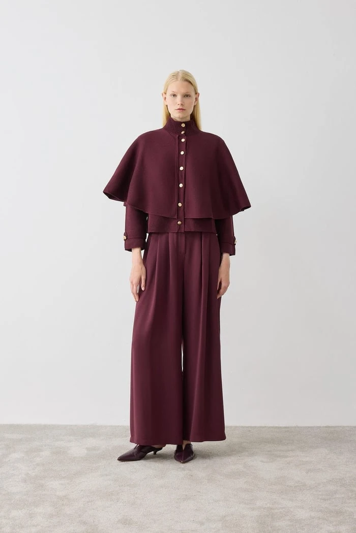 DAPHNE ÇELİK ÖRME TRİKO PELERİN KAP BORDO