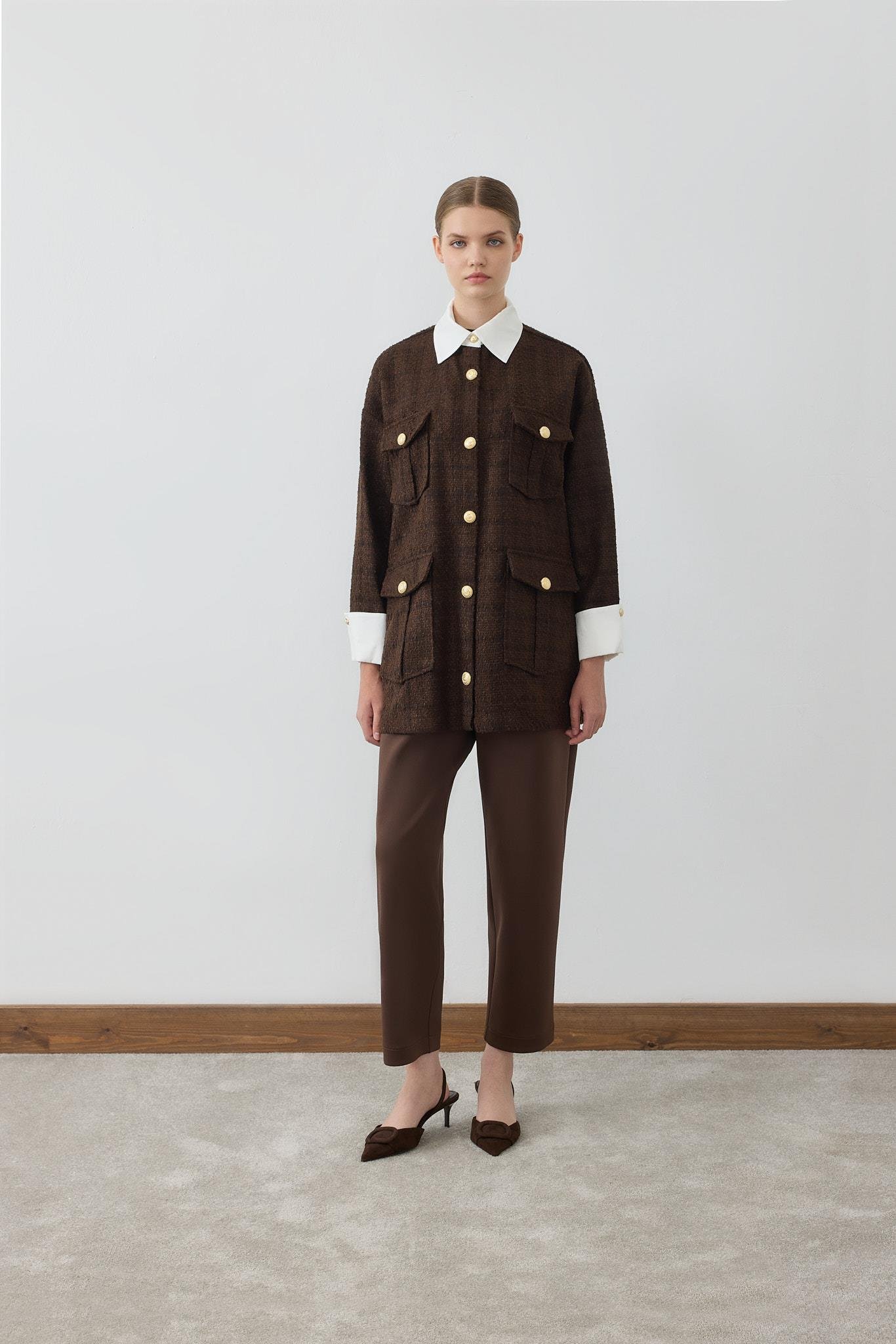 MOON GÖMLEK DETAYLI TUVİT CEKET KAHVE