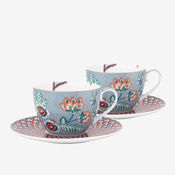 Mavi Porselen Çay Fincan Seti 280 Ml Flower Festival Collection by Pip Studio