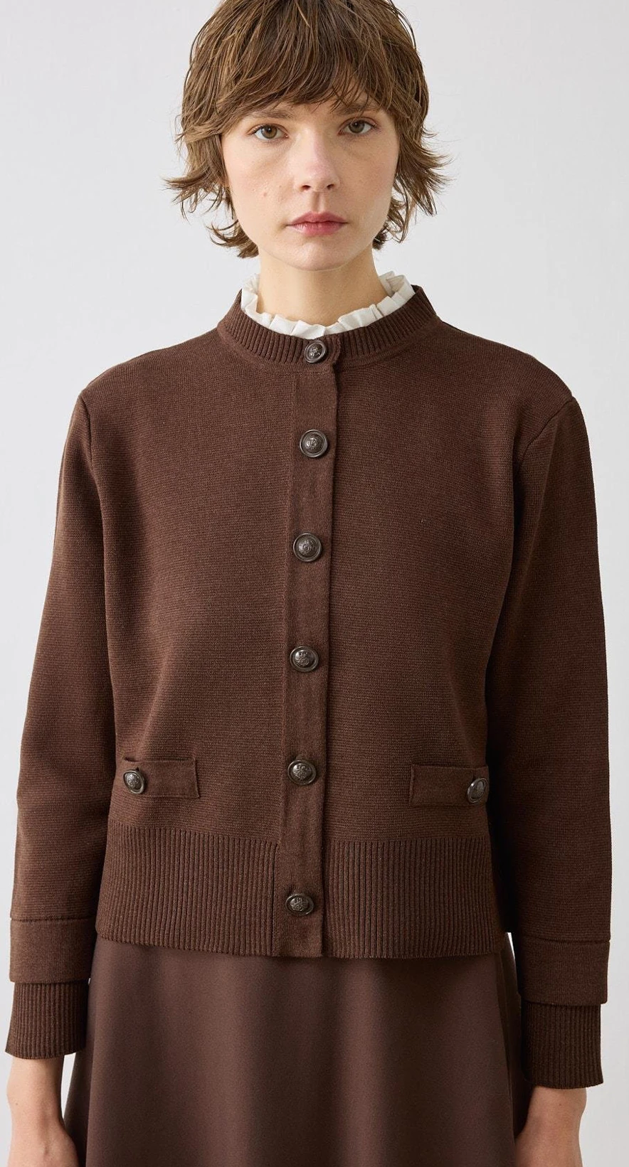 MEVA GÖMLEK YAKA TRİKO HIRKA KAHVE