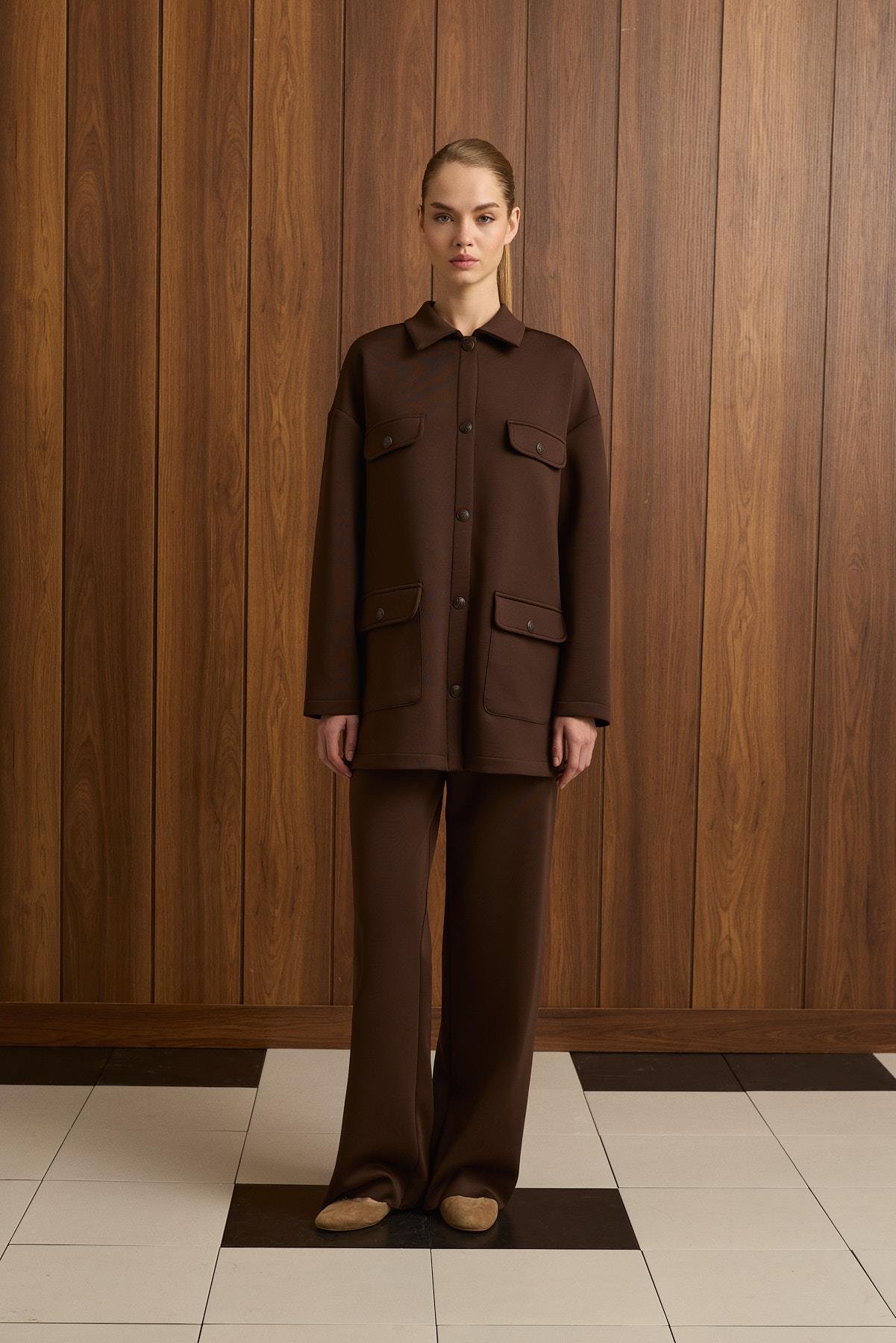 RAVEL 4 CEPLİ SCUBA PUF KAP KAHVE