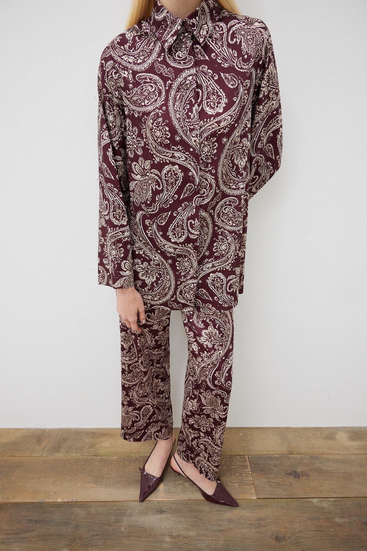 PAİSLEY DESEN TWİLL PANTOLONLU TAKIM BORDO