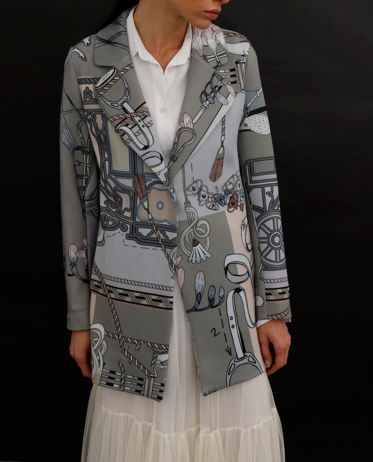 EQUESTRIAN DESEN OTURAN KALIP BLAZER CEKET VİZON