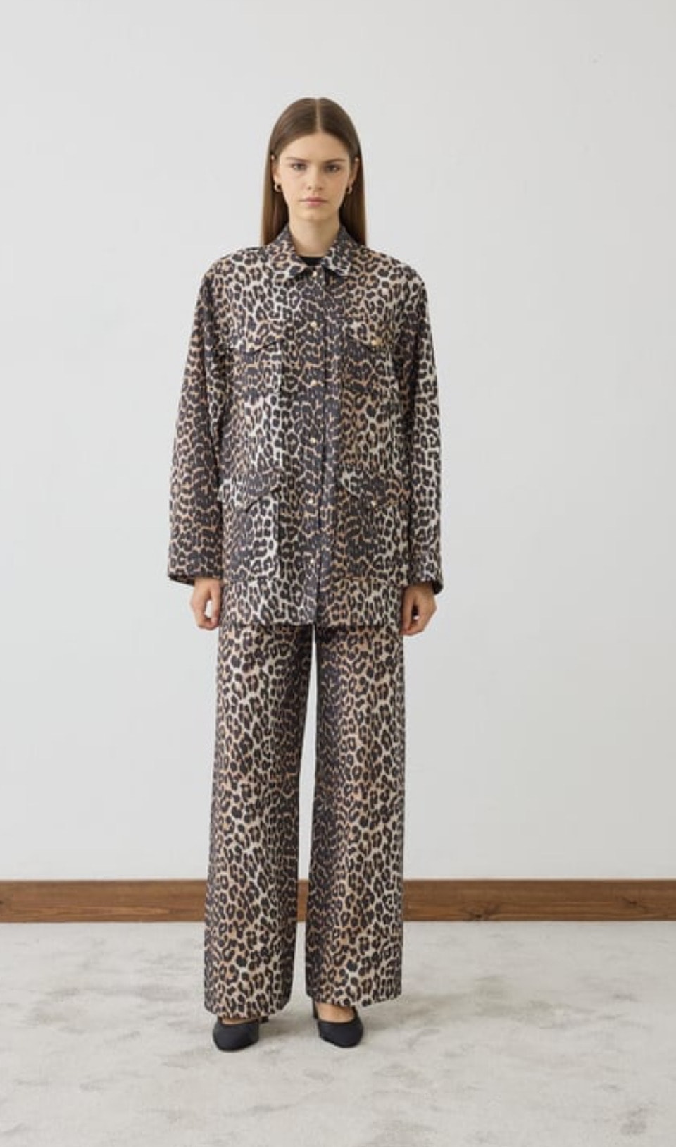 LEOPAR DESEN CEPLİ PANTOLONLU TAKIM KAHVE