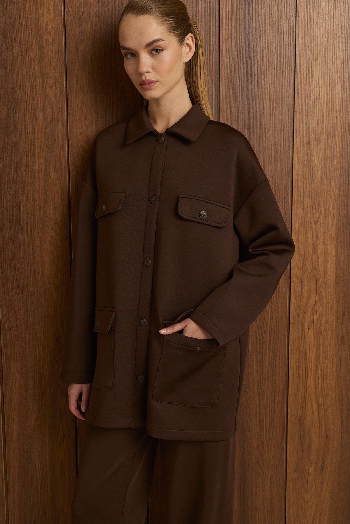 RAVEL 4 CEPLİ SCUBA PUF KAP KAHVE