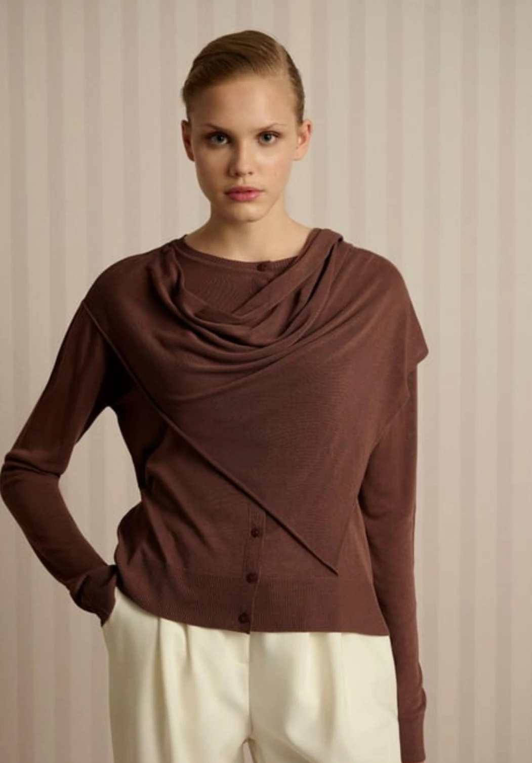 DOREN ŞAL DETAYLI TRİKO MERSERİZE HIRKA KAHVERENGİ