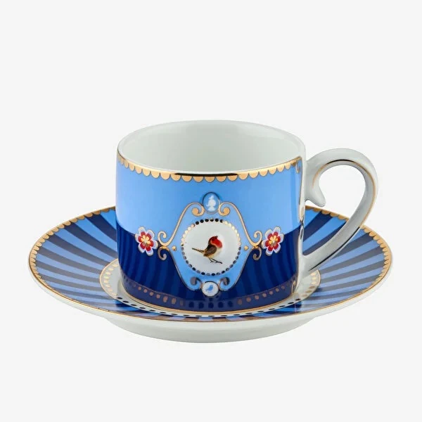 Pip Studio Love Birds Madalyon 2 Renkli MAVİ Kuşlu Kahve Fincanı 125 ml