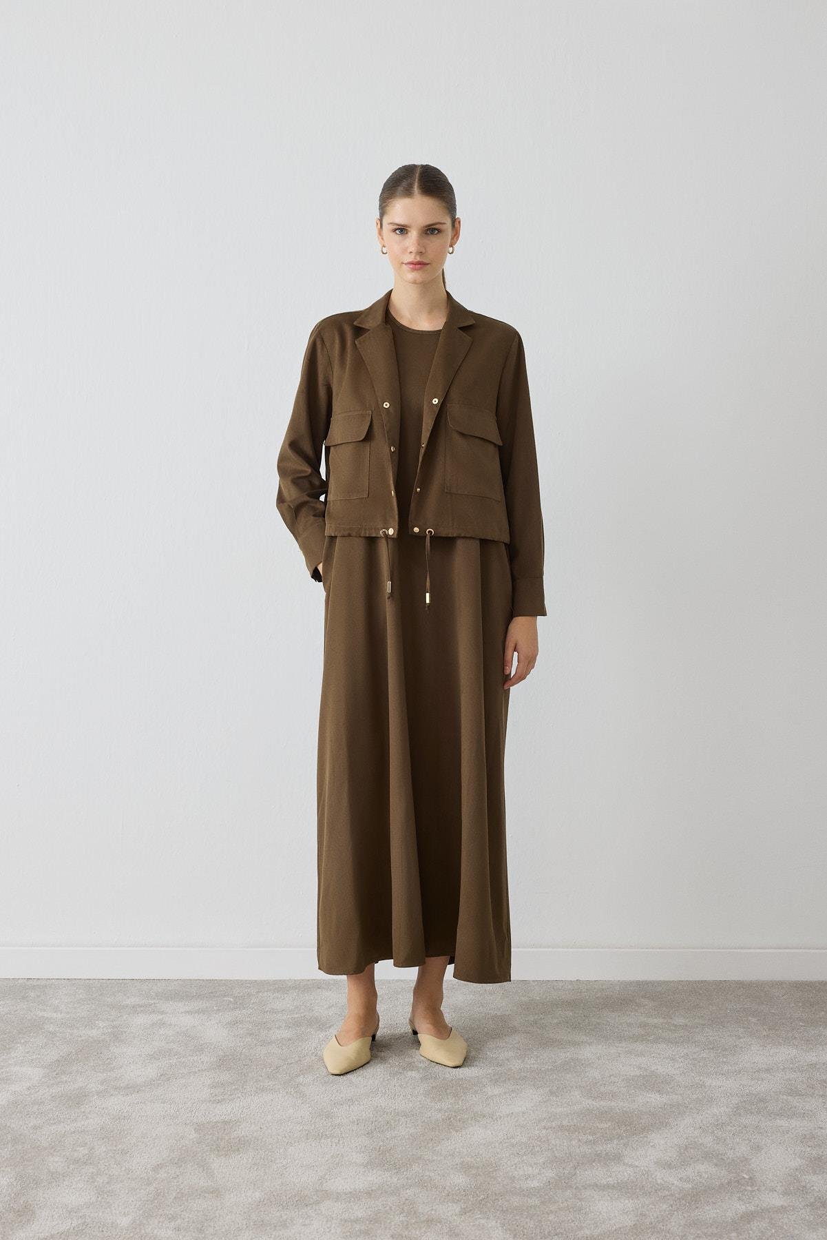 MİORİ ROME TENSEL CEKET ELBİSE HAKİ