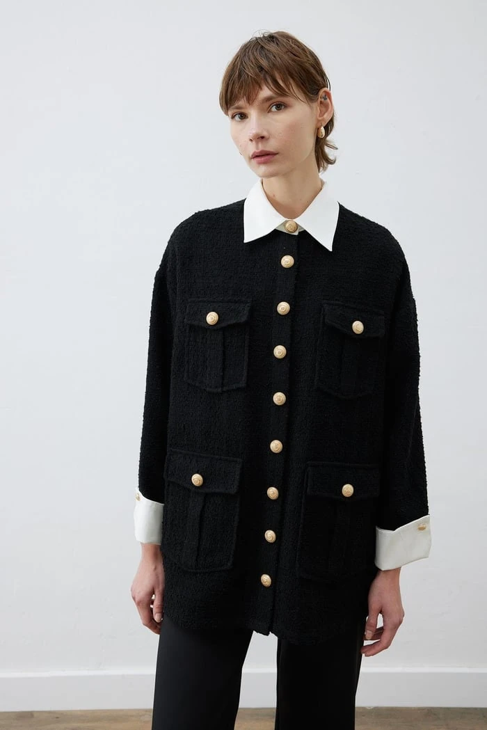 MOON GÖMLEK DETAYLI TUVİT CEKET SİYAH