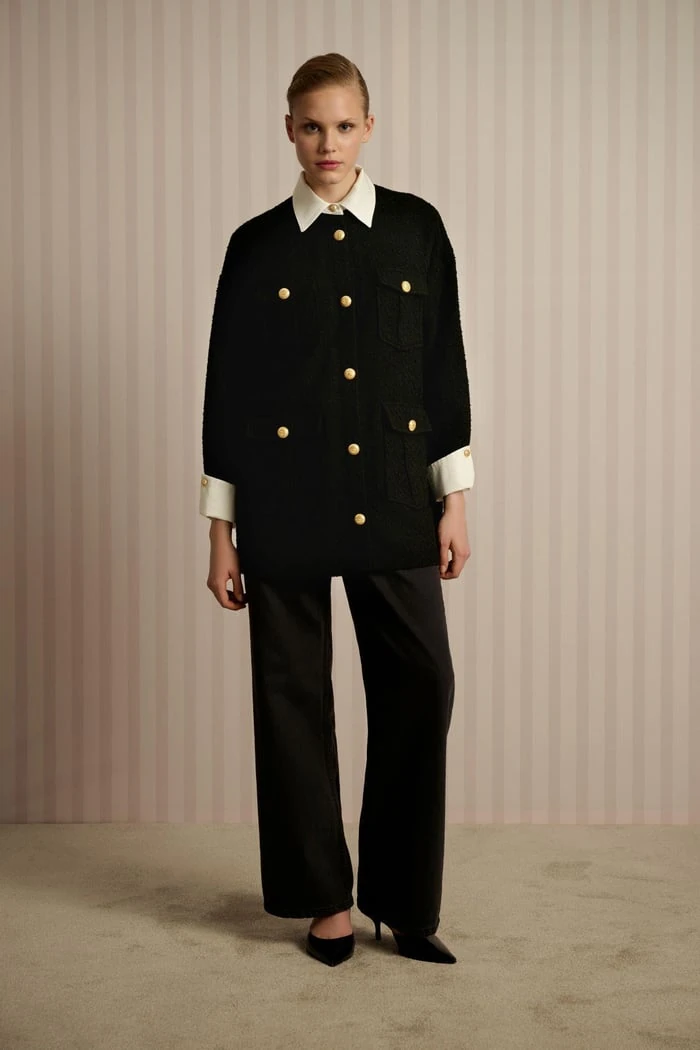 MOON GÖMLEK DETAYLI TUVİT CEKET SİYAH