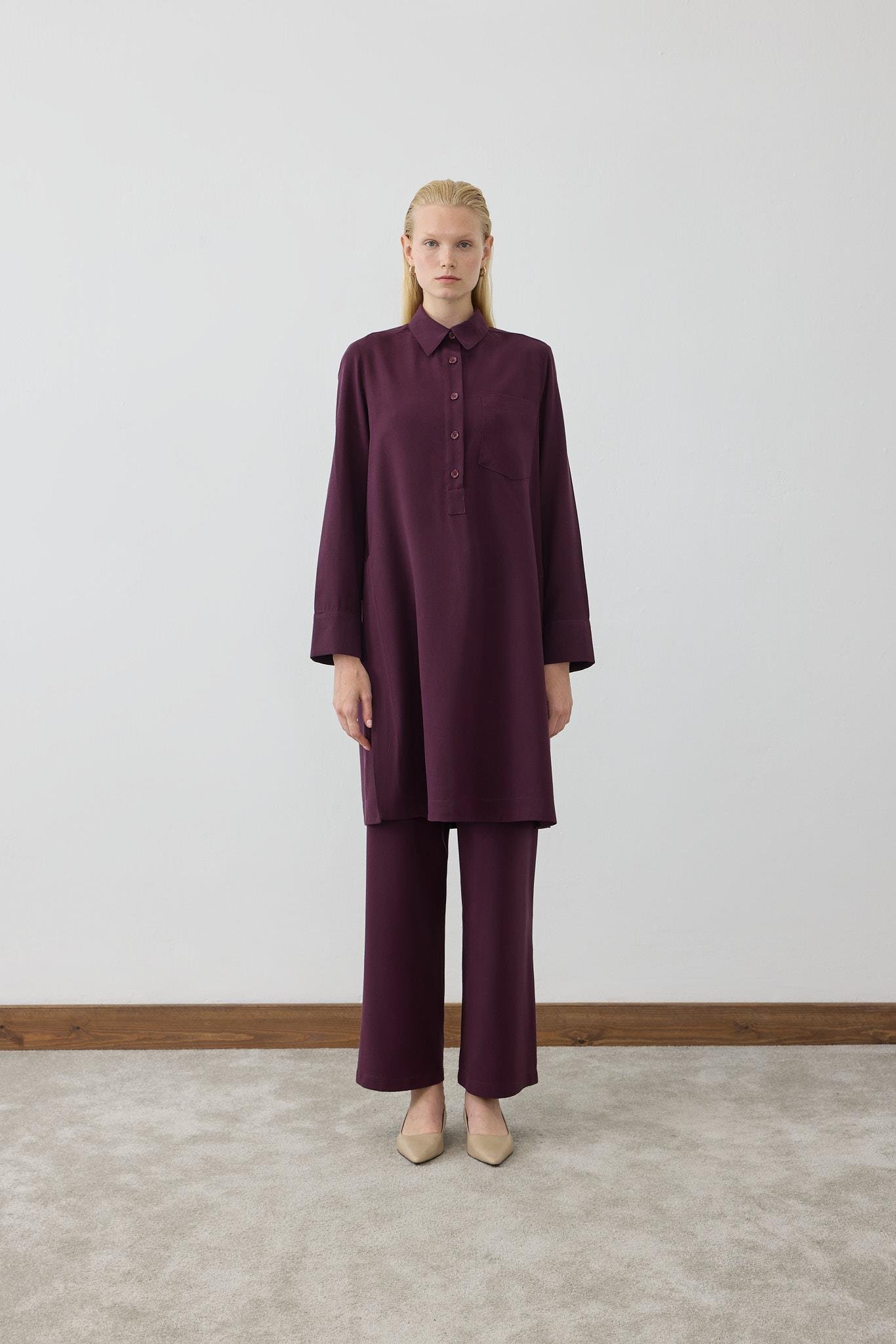 MİORİ LONDE UZUN TUNİKLİ TENSEL TAKIM BORDO