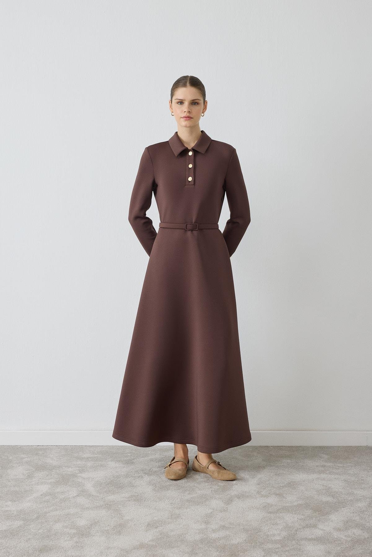 MİORİ MAJE SCUBA ELBİSE KAHVE