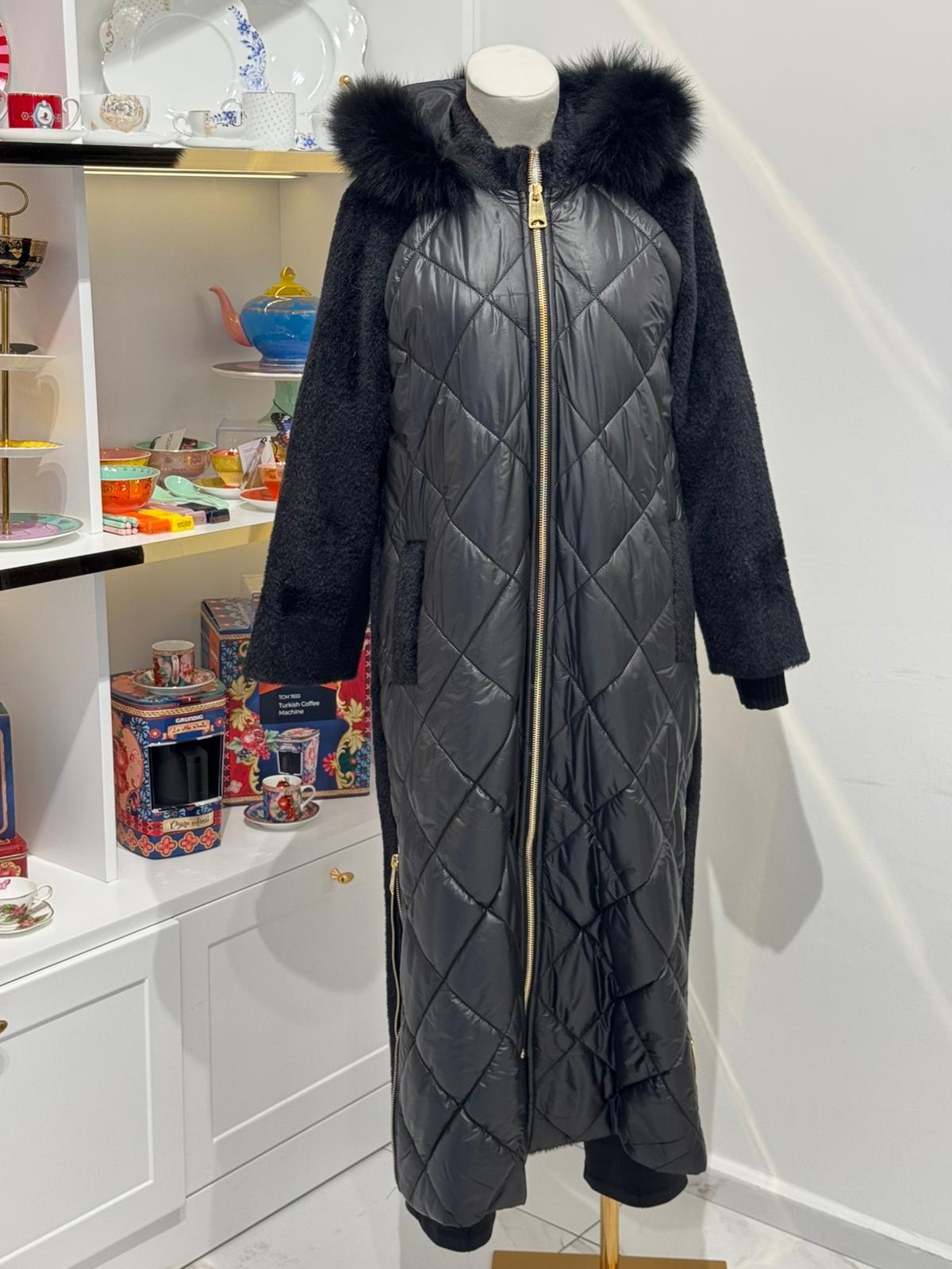 Kapüşonlu Angora Şişme Mont