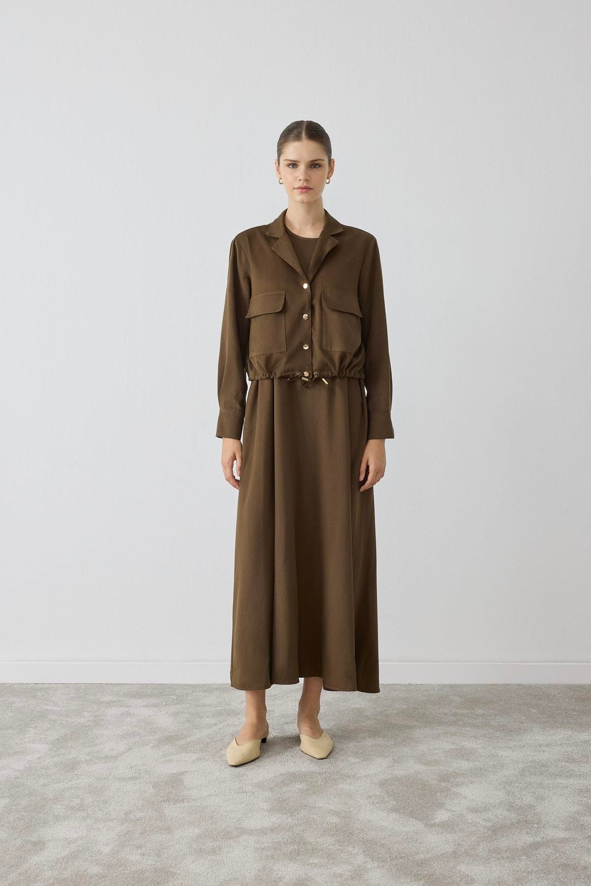 MİORİ ROME TENSEL CEKET ELBİSE HAKİ