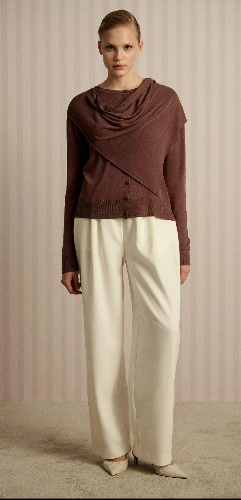 DOREN ŞAL DETAYLI TRİKO MERSERİZE HIRKA KAHVERENGİ