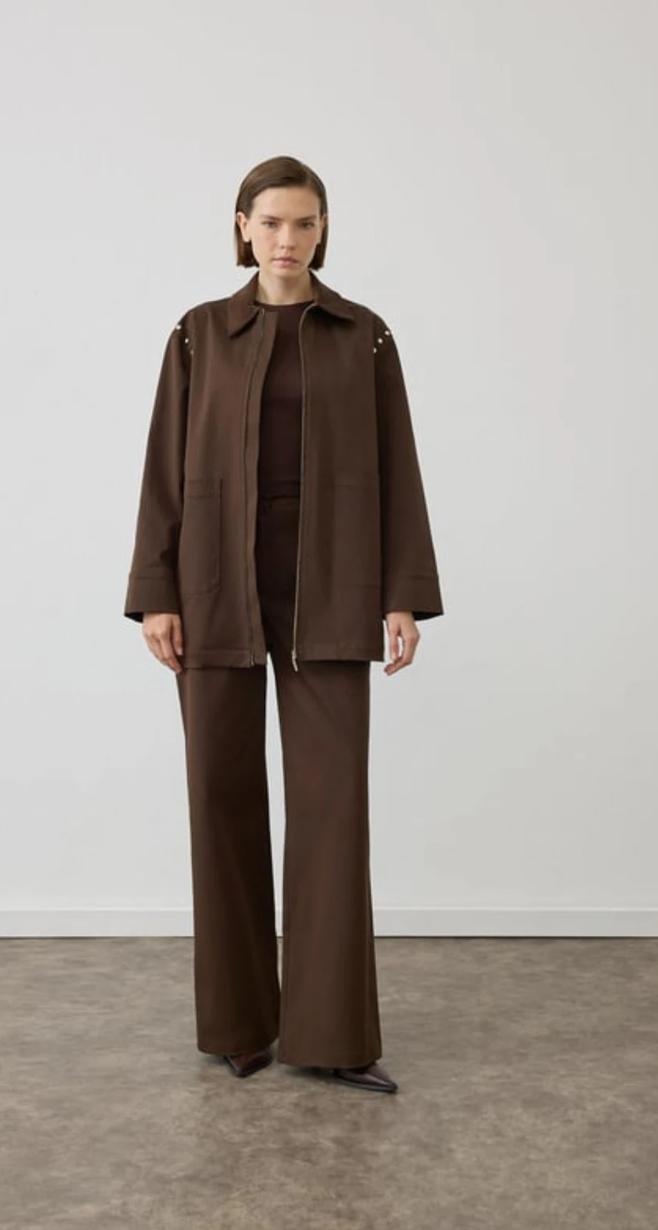 SPARK İNCİ DETAYLI PANTOLONLU TAKIM KAHVERENGİ