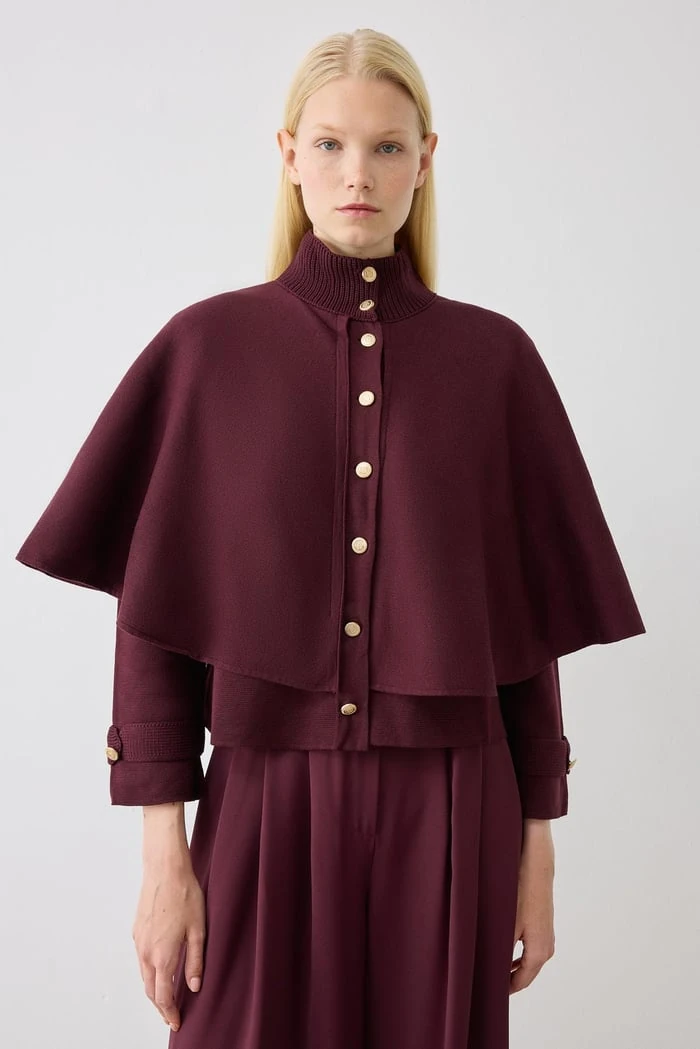 DAPHNE ÇELİK ÖRME TRİKO PELERİN KAP BORDO