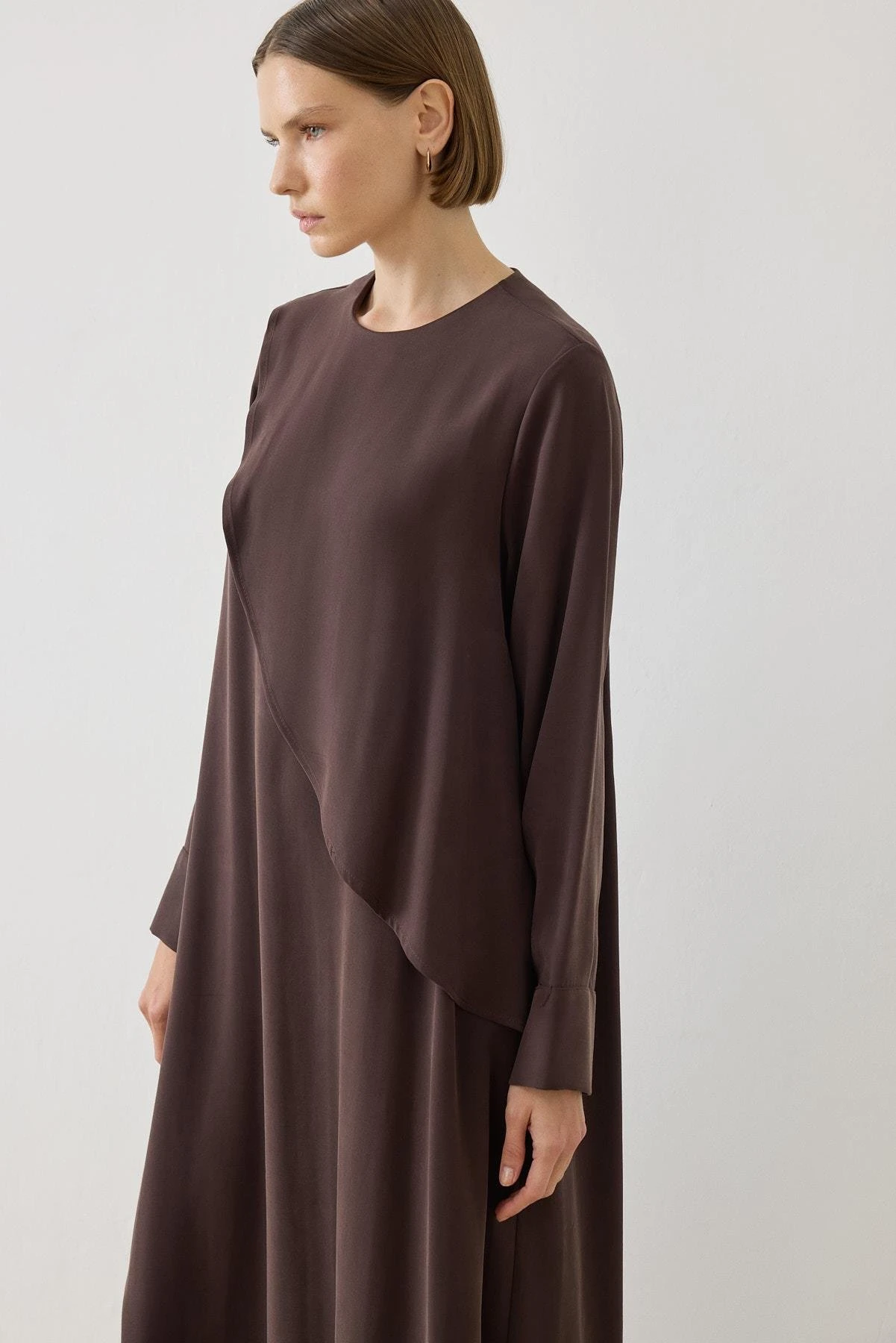 MİORİ JAVE MODAL TAŞLANMIŞ ELBİSE KAHVE